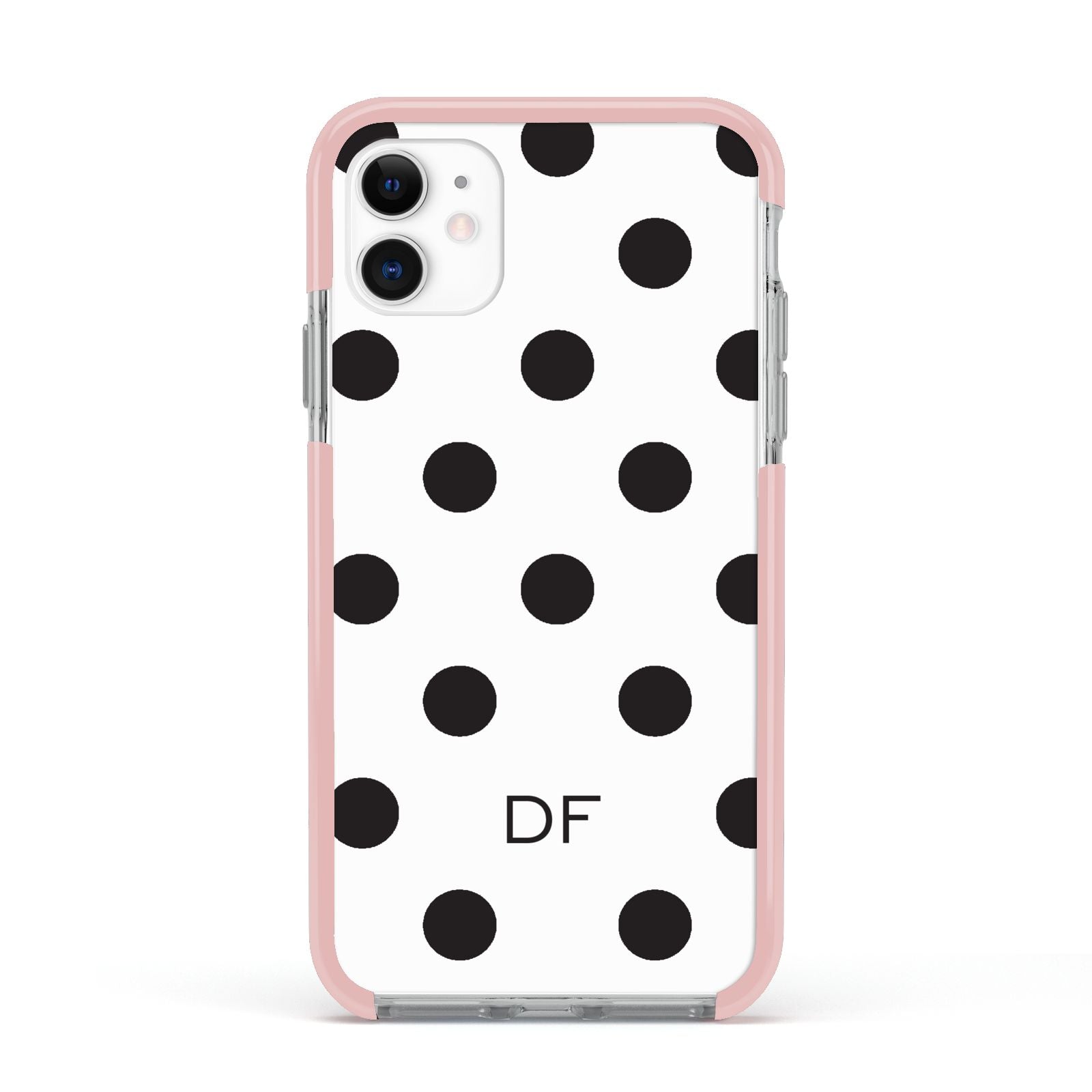 Personalised Initial Black Dots Apple iPhone 11 in White with Pink Impact Case