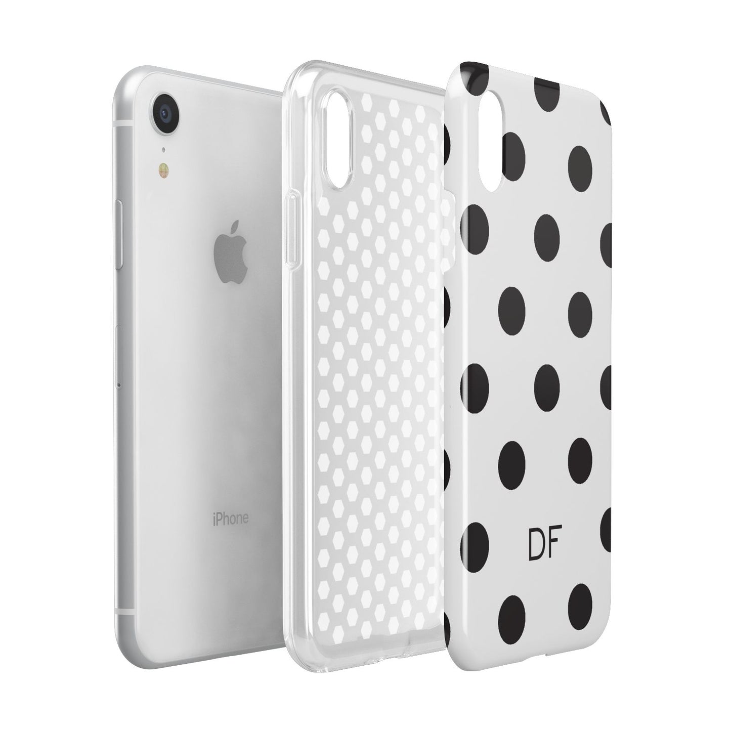 Personalised Initial Black Dots Apple iPhone XR White 3D Tough Case Expanded view