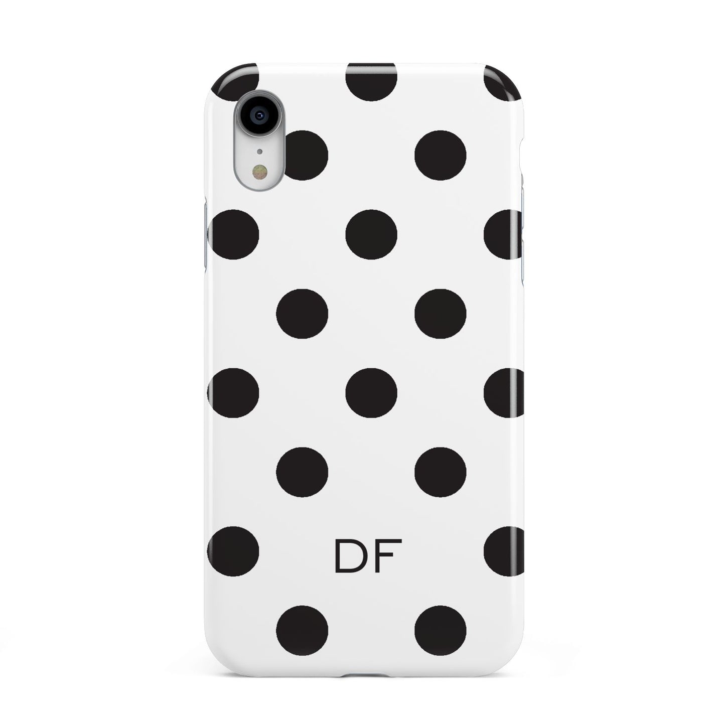 Personalised Initial Black Dots Apple iPhone XR White 3D Tough Case