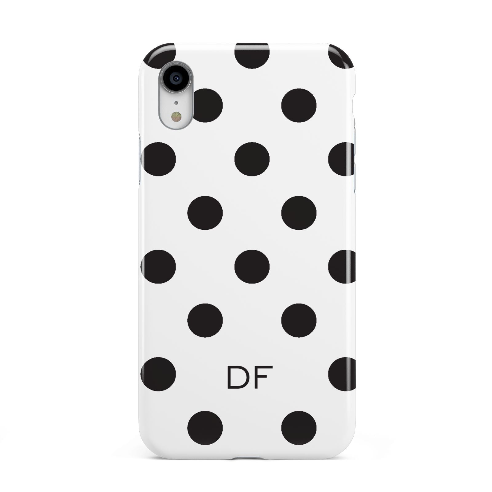 Personalised Initial Black Dots Apple iPhone XR White 3D Tough Case