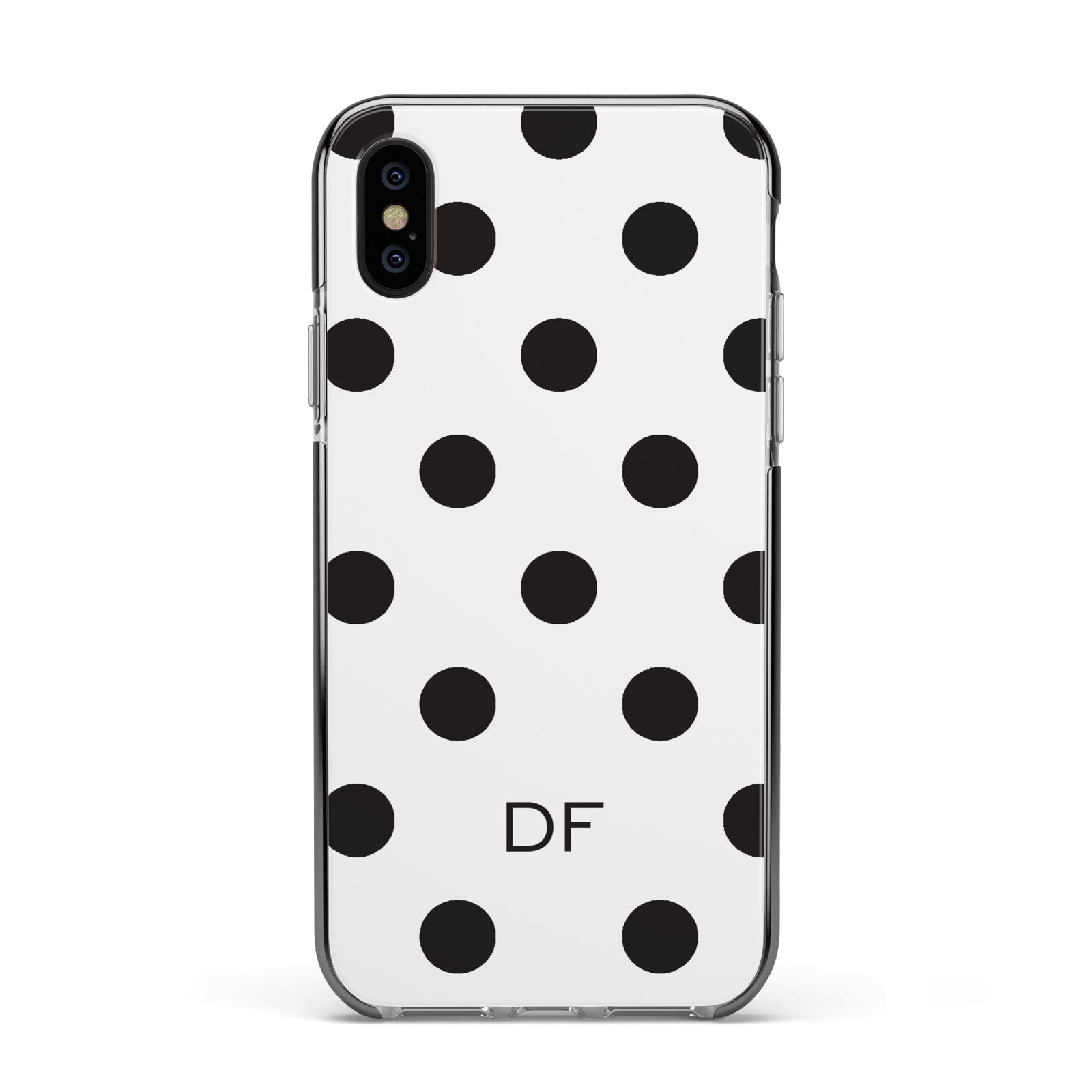 Personalised Initial Black Dots Apple iPhone Xs Impact Case Black Edge on Black Phone