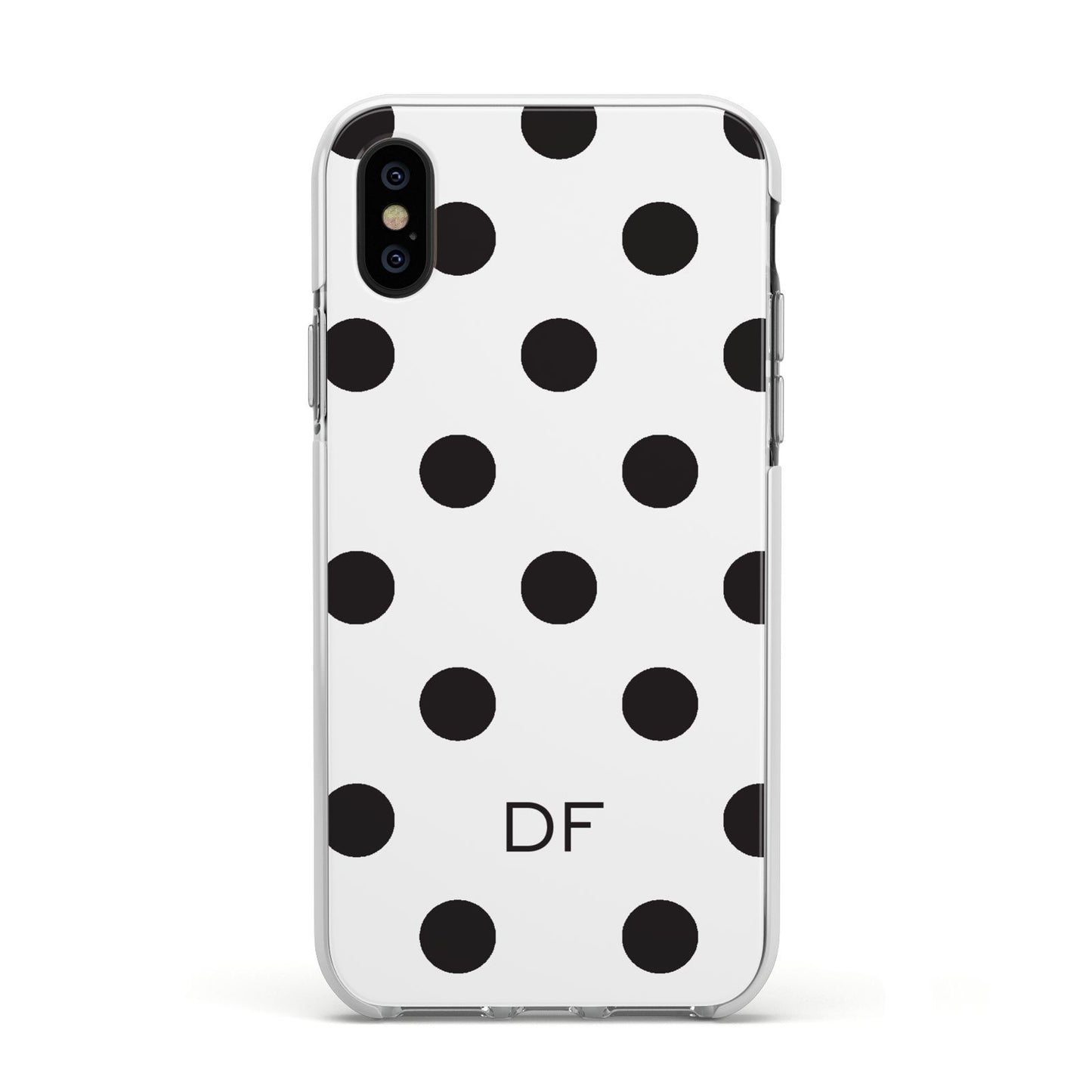 Personalised Initial Black Dots Apple iPhone Xs Impact Case White Edge on Black Phone