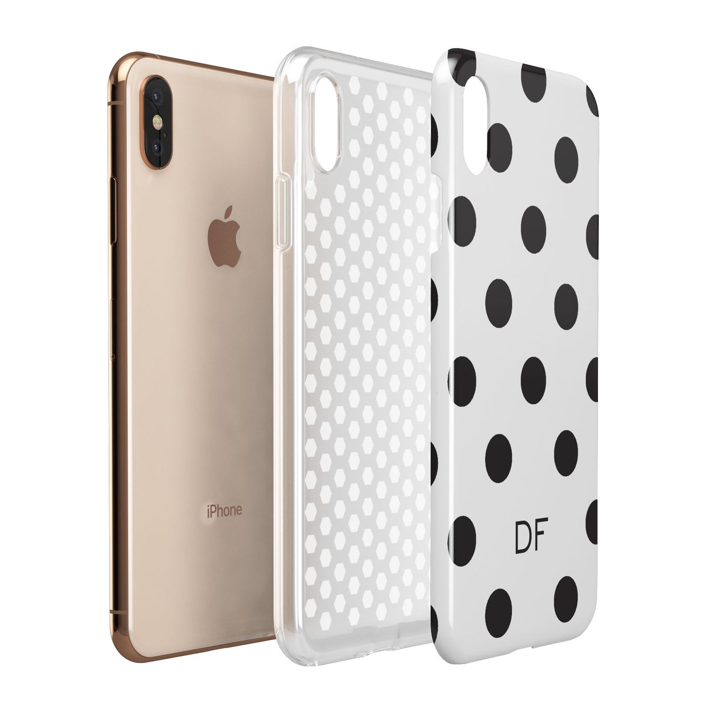 Personalised Initial Black Dots Apple iPhone Xs Max 3D Tough Case Expanded View