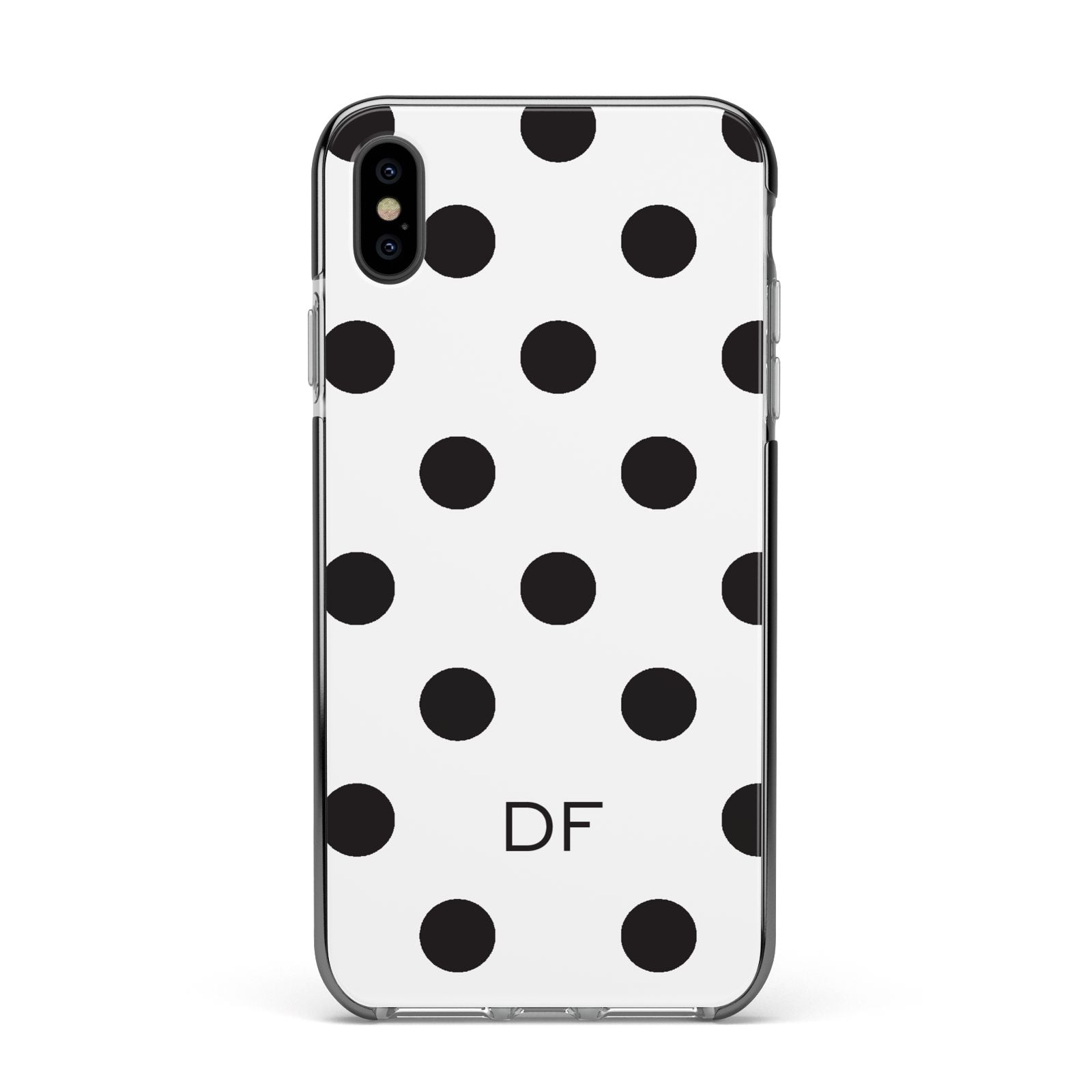 Personalised Initial Black Dots Apple iPhone Xs Max Impact Case Black Edge on Black Phone