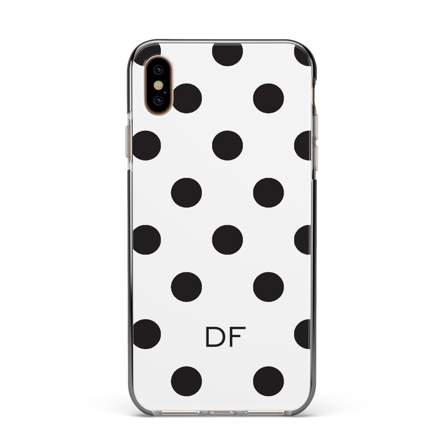 Personalised Initial Black Dots Apple iPhone Xs Max Impact Case Black Edge on Gold Phone