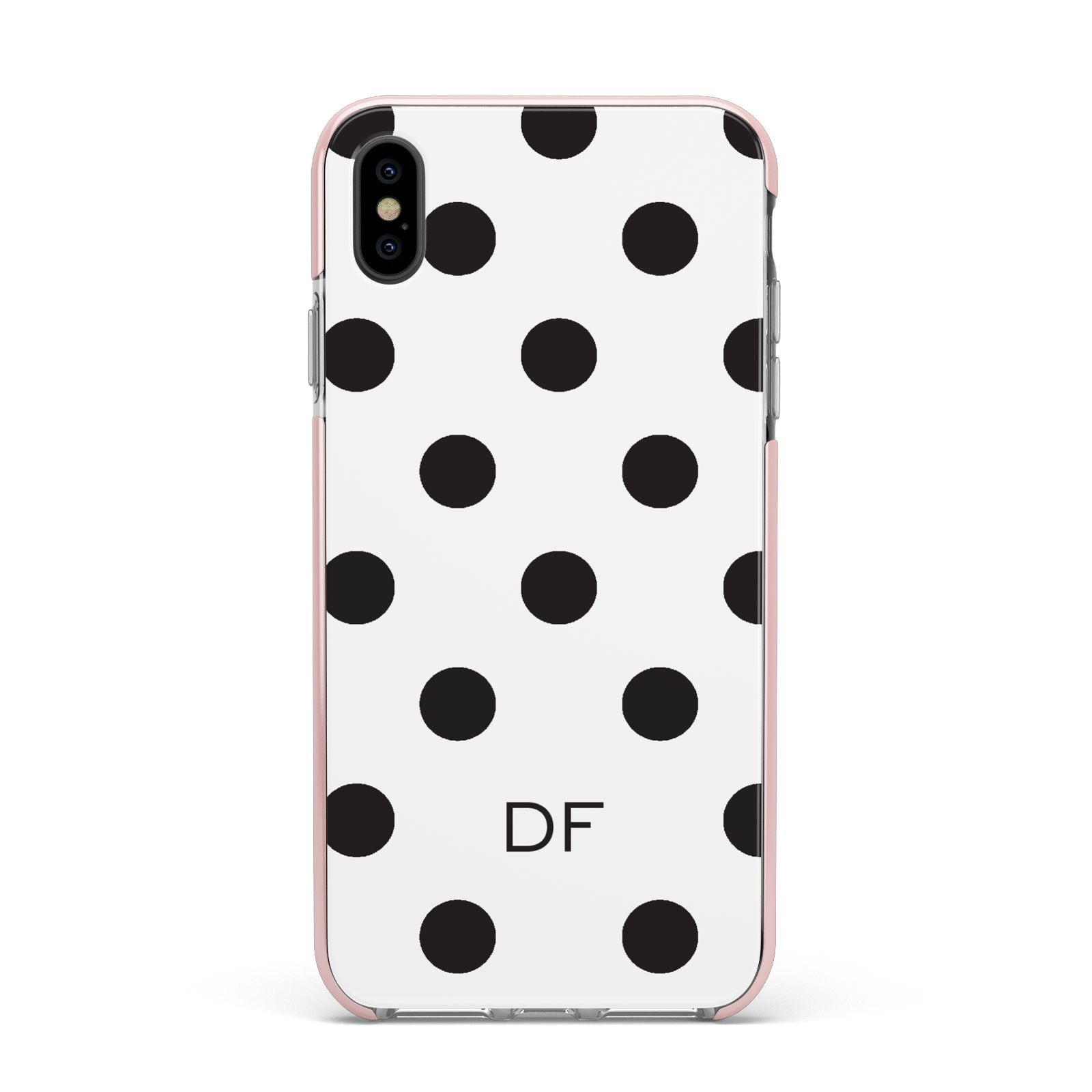 Personalised Initial Black Dots Apple iPhone Xs Max Impact Case Pink Edge on Black Phone