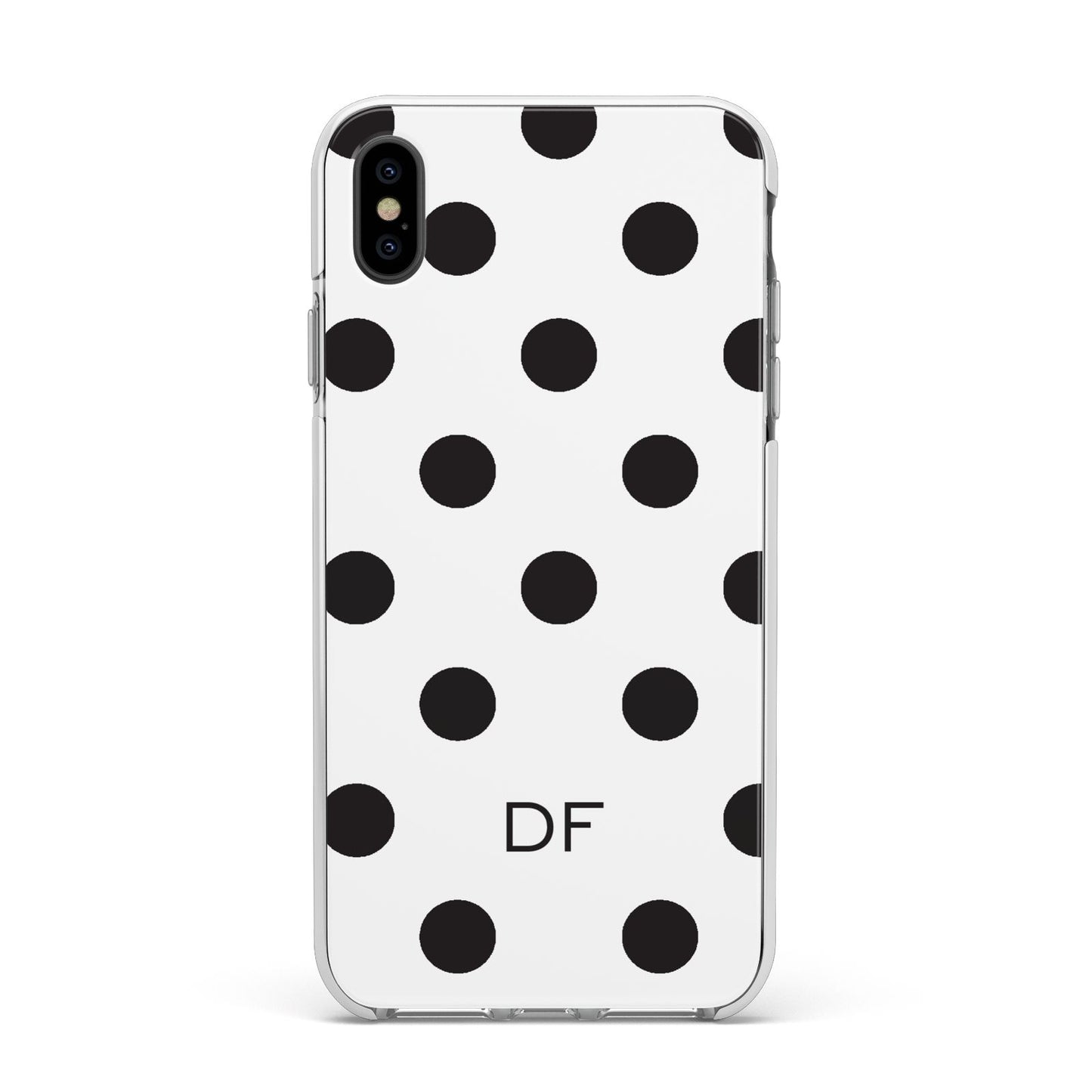 Personalised Initial Black Dots Apple iPhone Xs Max Impact Case White Edge on Black Phone