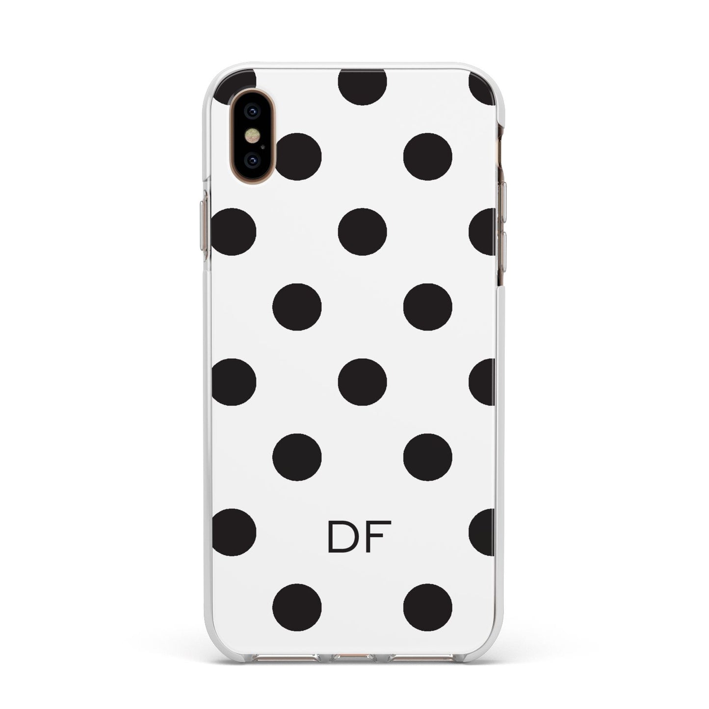 Personalised Initial Black Dots Apple iPhone Xs Max Impact Case White Edge on Gold Phone