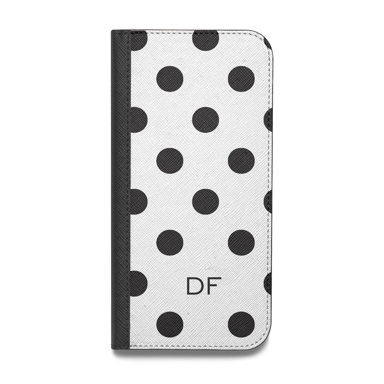 Personalised Initial Black Dots Vegan Leather Flip Samsung Case