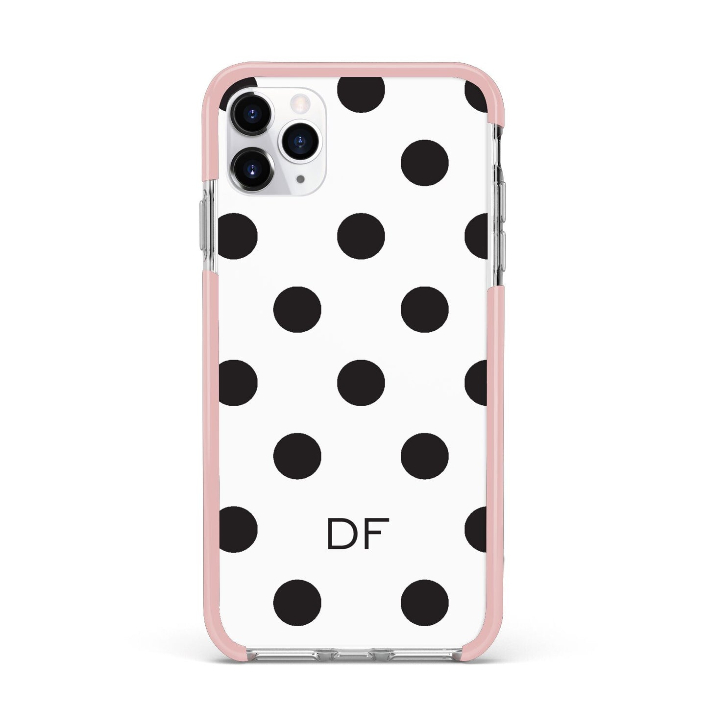 Personalised Initial Black Dots iPhone 11 Pro Max Impact Pink Edge Case