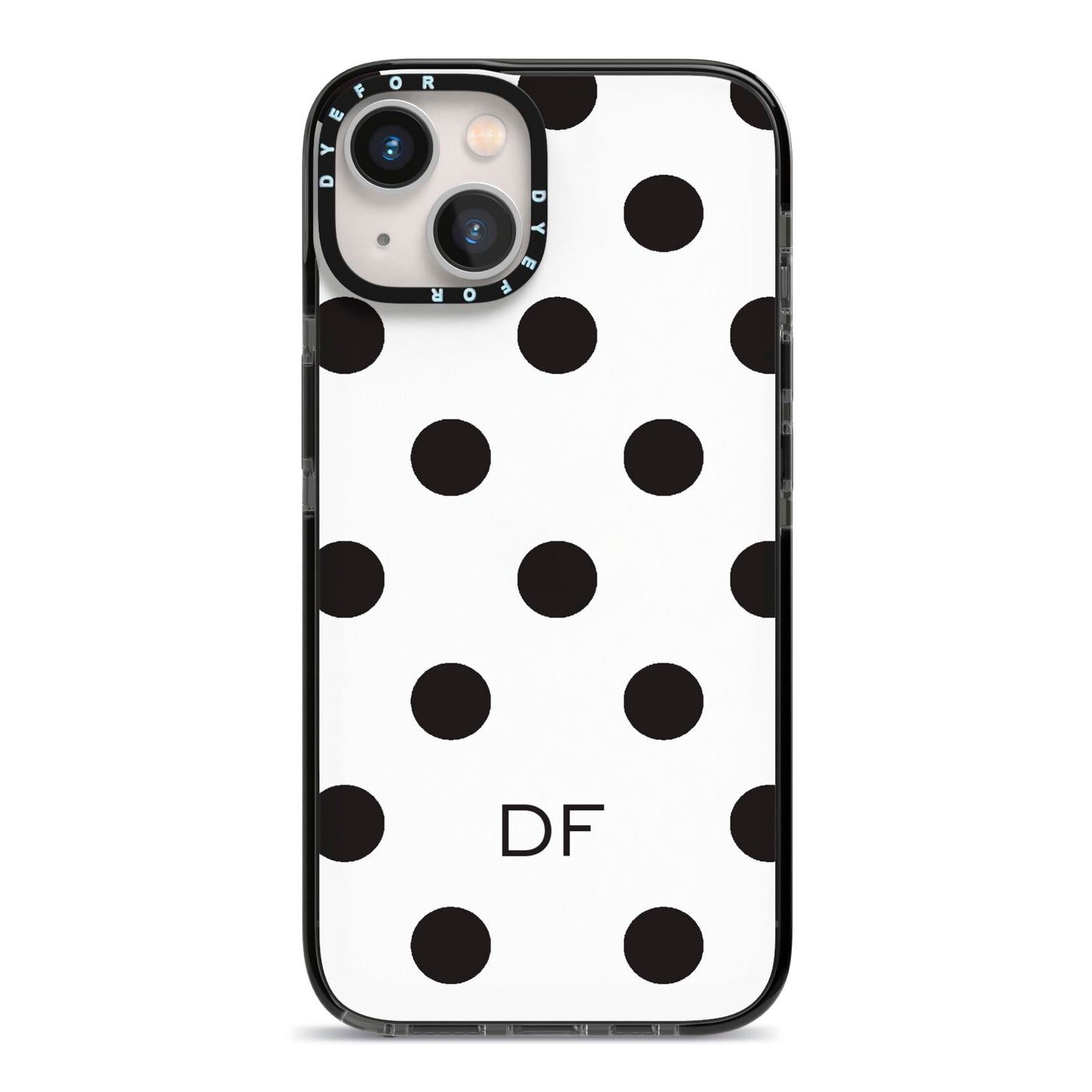 Personalised Initial Black Dots iPhone 13 Black Impact Case on Silver phone