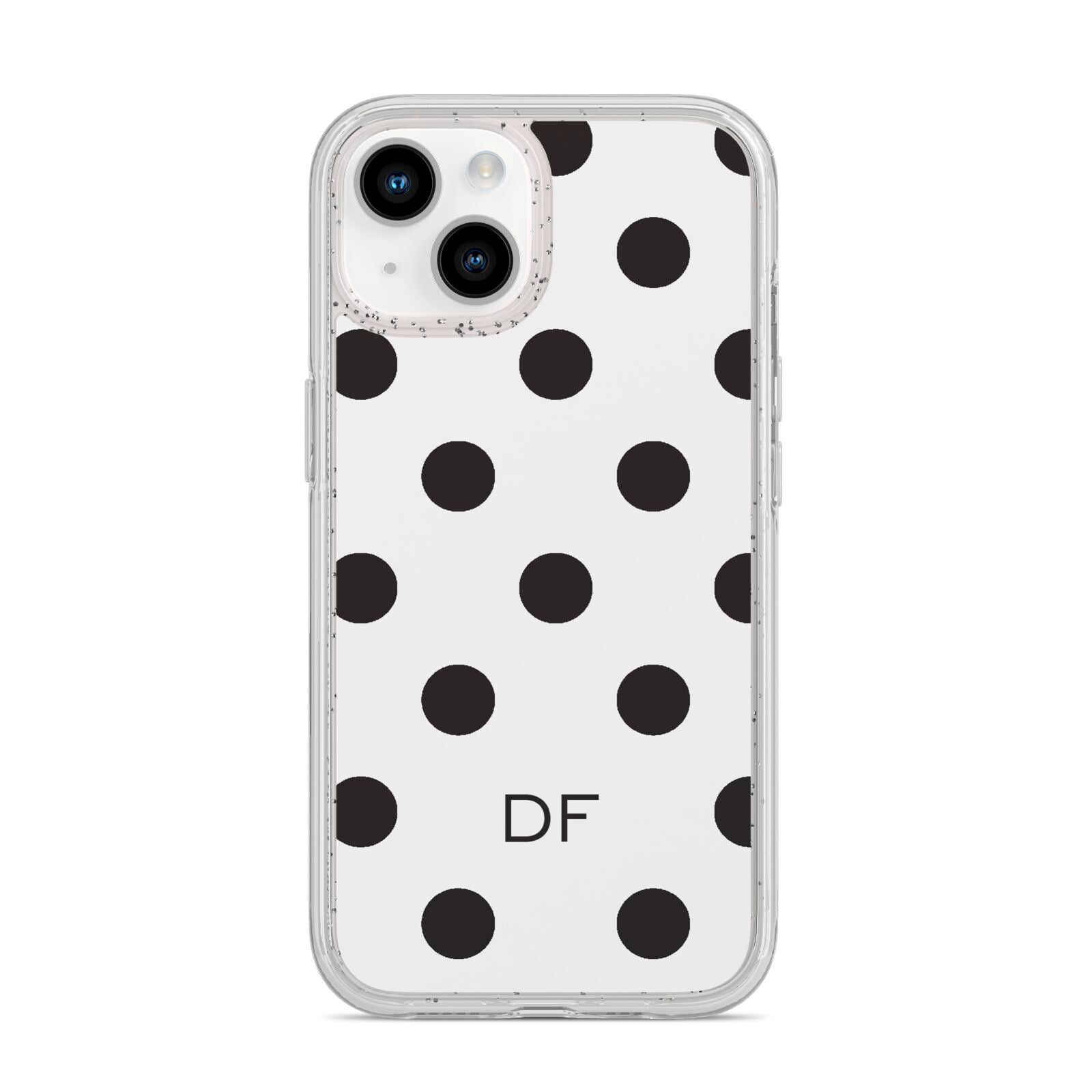 Personalised Initial Black Dots iPhone 14 Glitter Tough Case Starlight