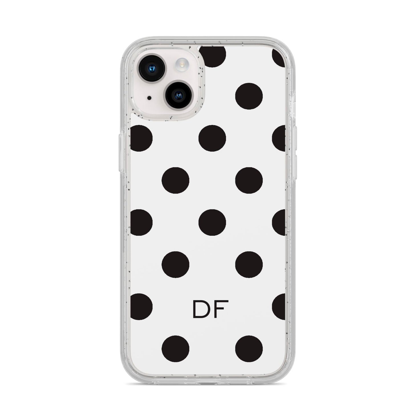 Personalised Initial Black Dots iPhone 14 Plus Glitter Tough Case Starlight