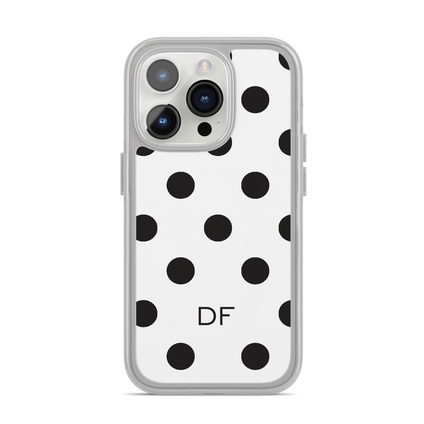 Personalised Initial Black Dots iPhone 14 Pro Clear Tough Case Silver