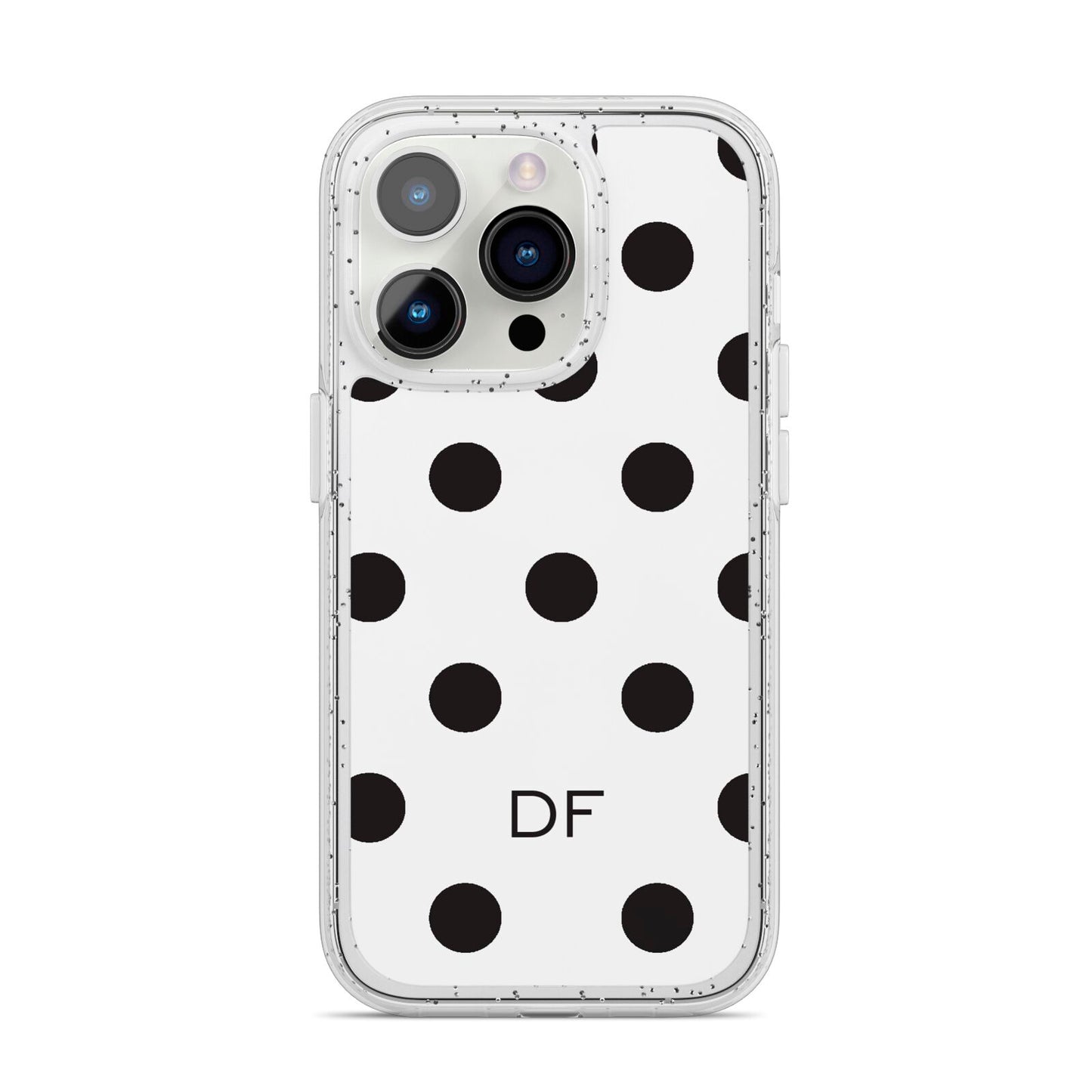 Personalised Initial Black Dots iPhone 14 Pro Glitter Tough Case Silver