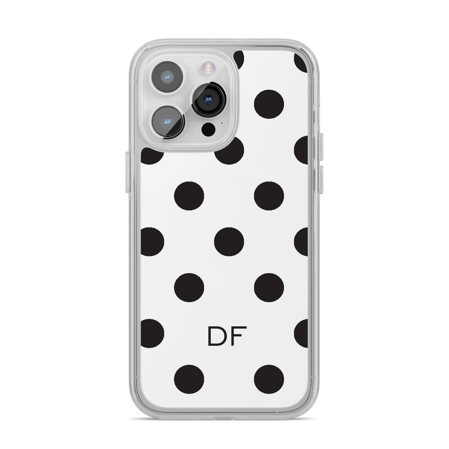 Personalised Initial Black Dots iPhone 14 Pro Max Clear Tough Case Silver