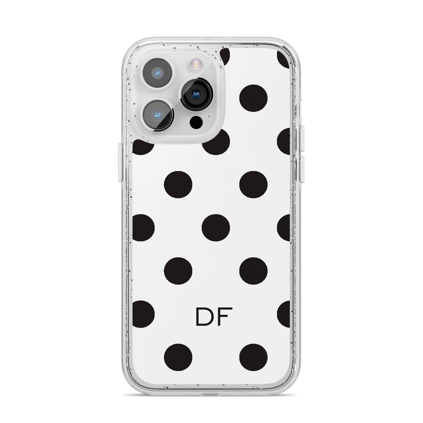 Personalised Initial Black Dots iPhone 14 Pro Max Glitter Tough Case Silver