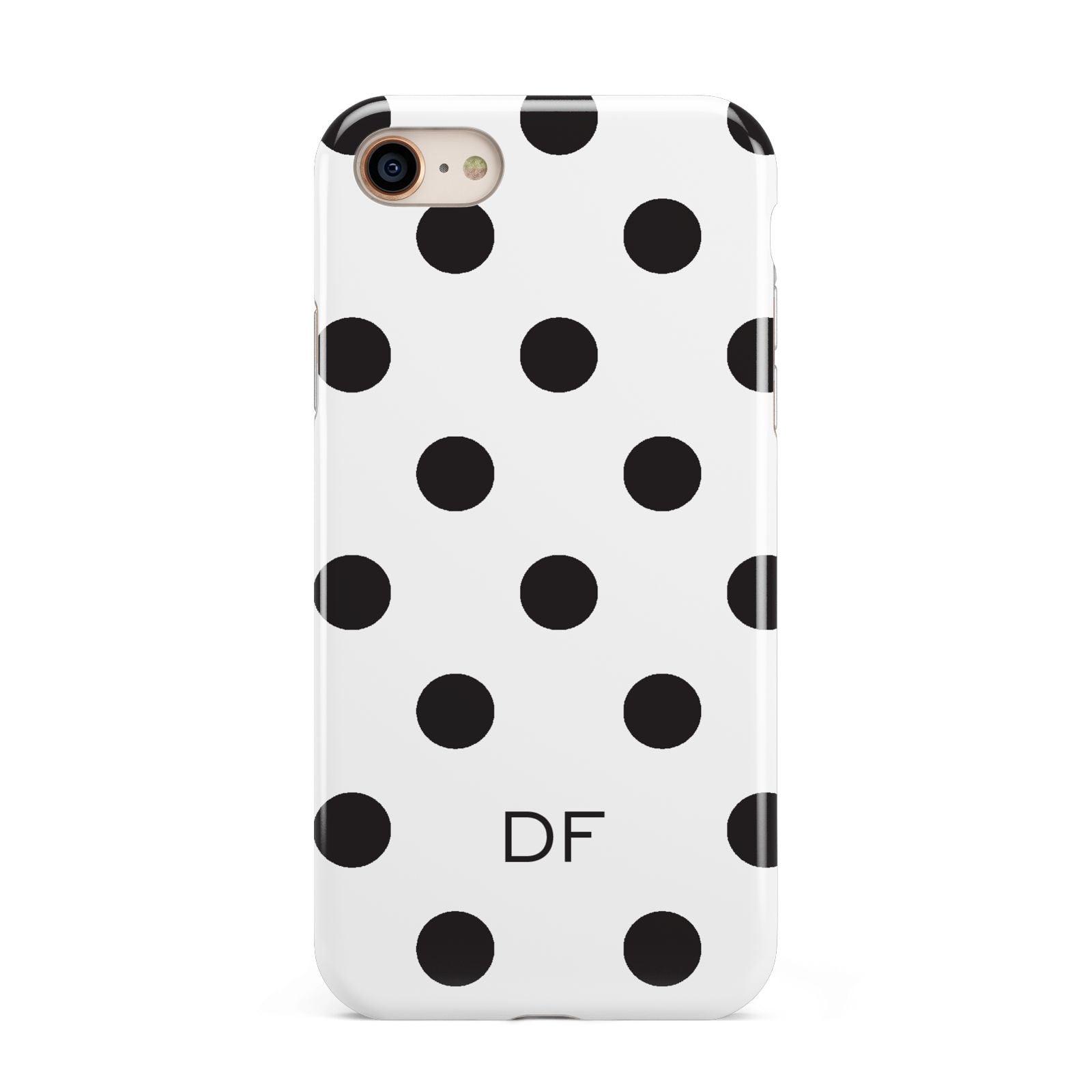 Personalised Initial Black Dots iPhone 8 3D Tough Case on Gold Phone