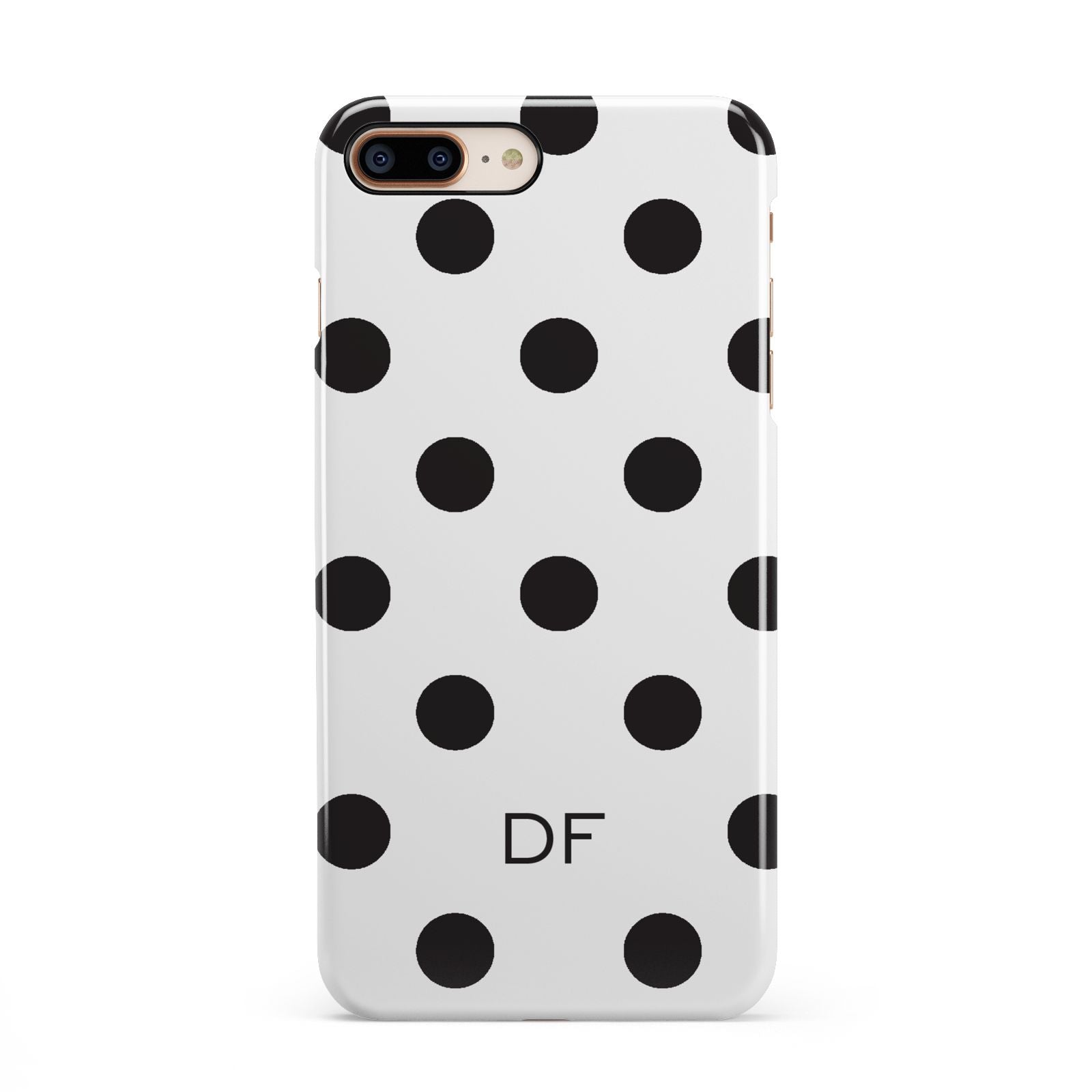 Personalised Initial Black Dots iPhone 8 Plus 3D Snap Case on Gold Phone