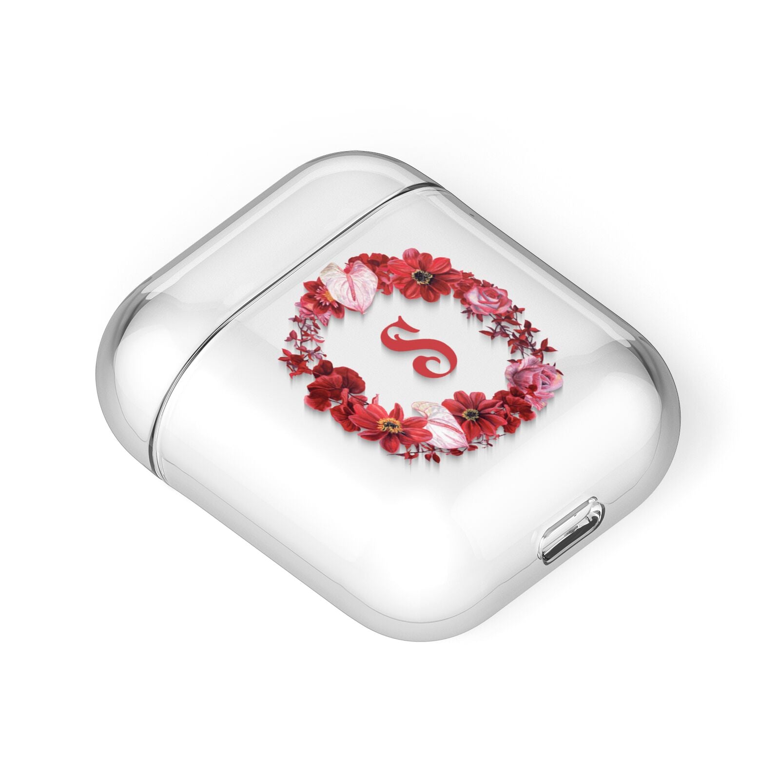 Personalised Initial Floral Wreath AirPods Case Laid Flat