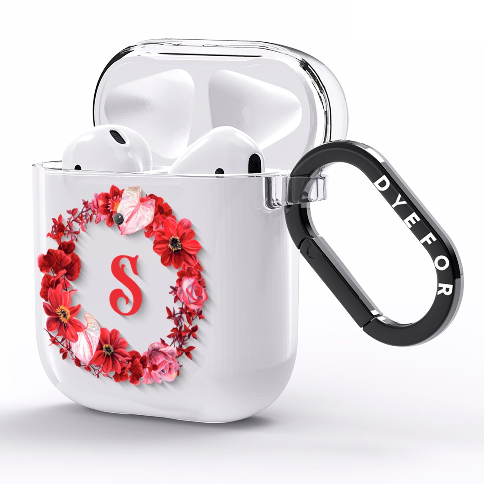 Personalised Initial Floral Wreath AirPods Clear Case Side Image