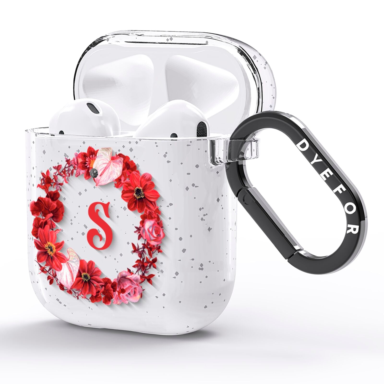 Personalised Initial Floral Wreath AirPods Glitter Case Side Image