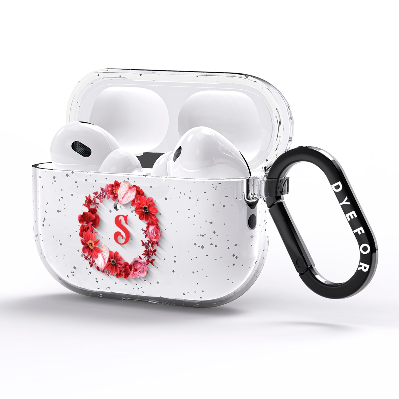 Personalised Initial Floral Wreath AirPods Pro Glitter Case Side Image