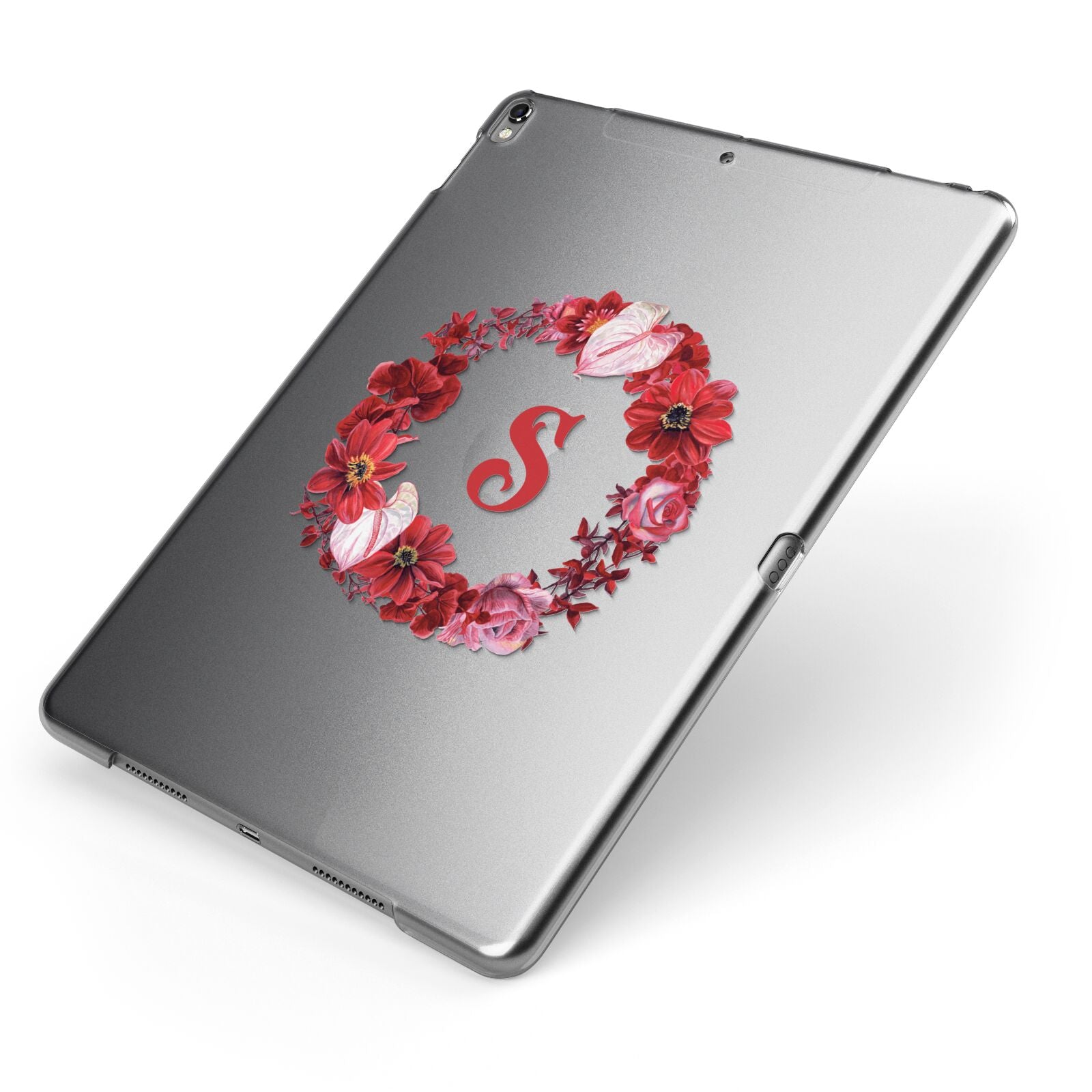 Personalised Initial Floral Wreath Apple iPad Case on Grey iPad Side View