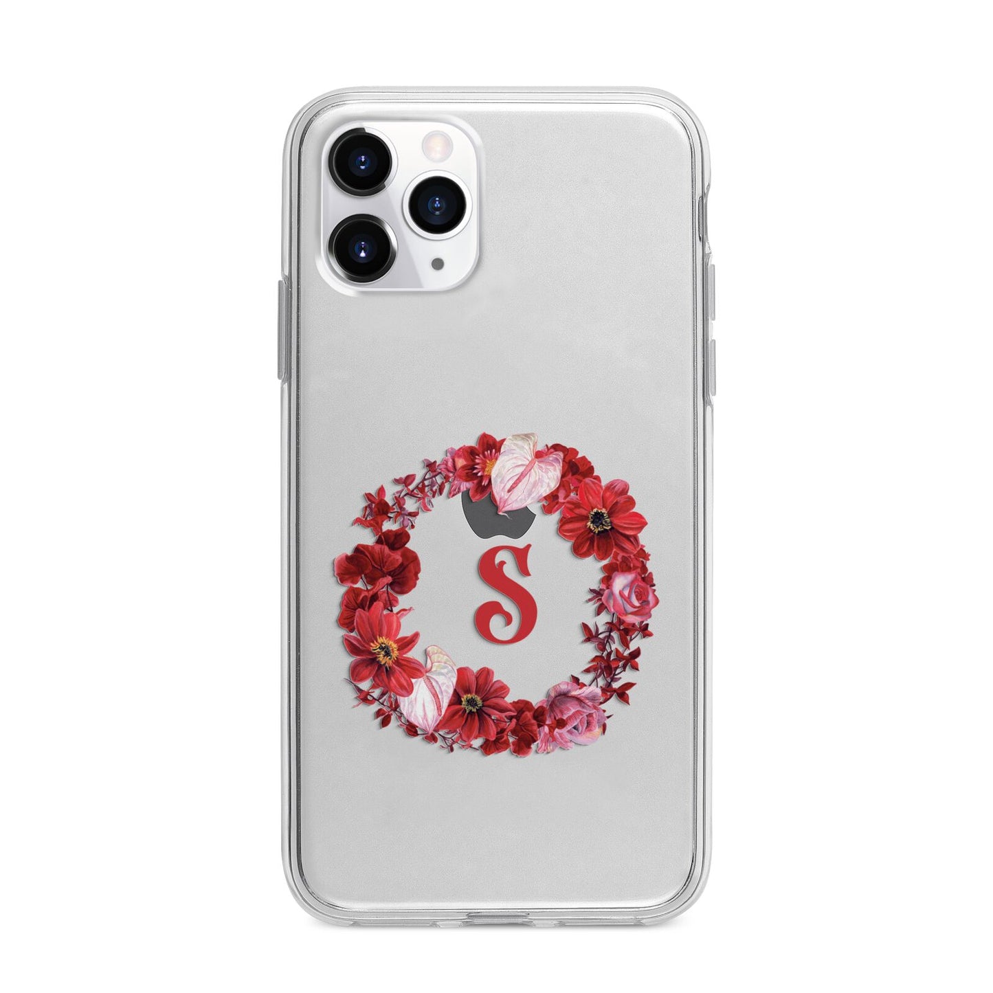 Personalised Initial Floral Wreath Apple iPhone 11 Pro Max in Silver with Bumper Case