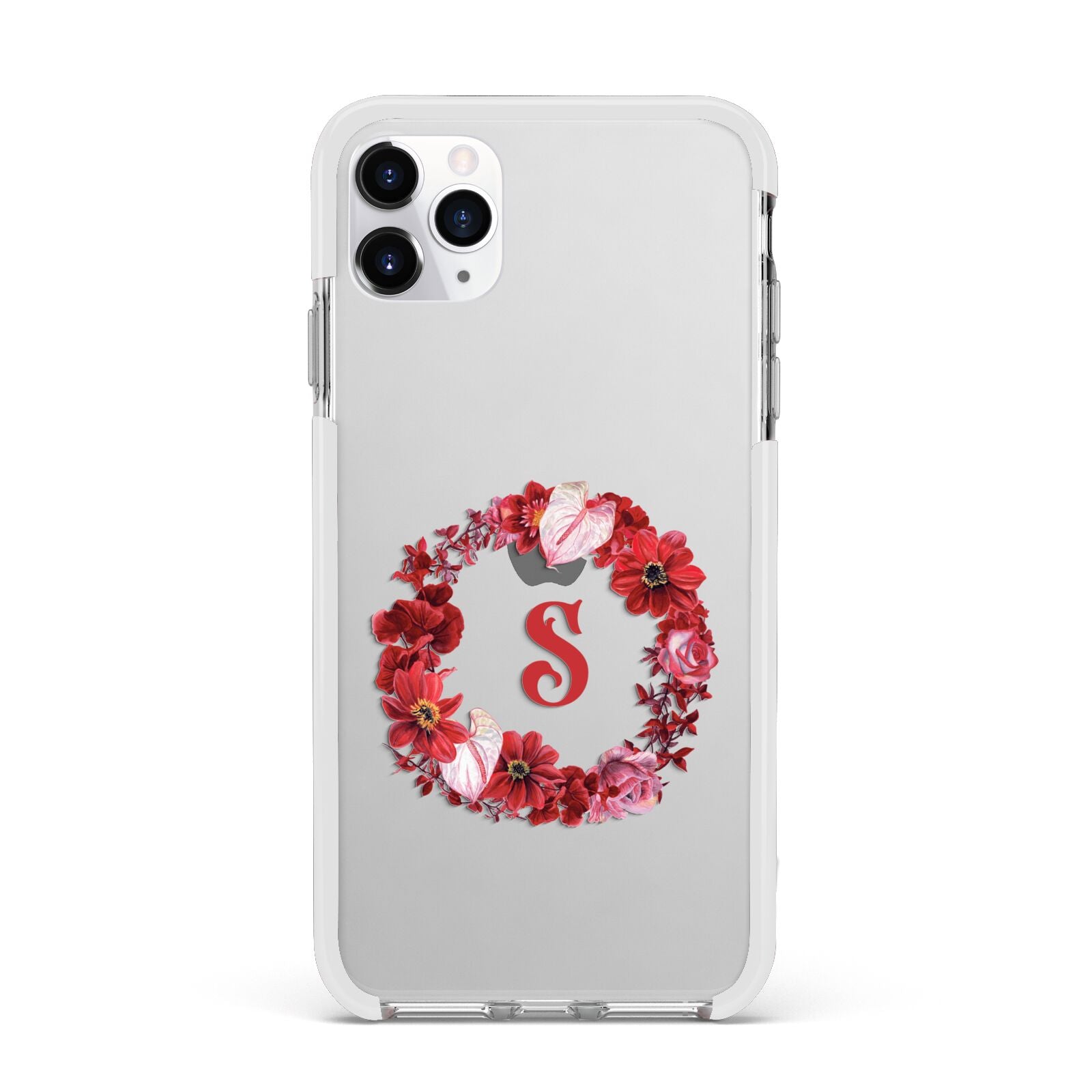 Personalised Initial Floral Wreath Apple iPhone 11 Pro Max in Silver with White Impact Case