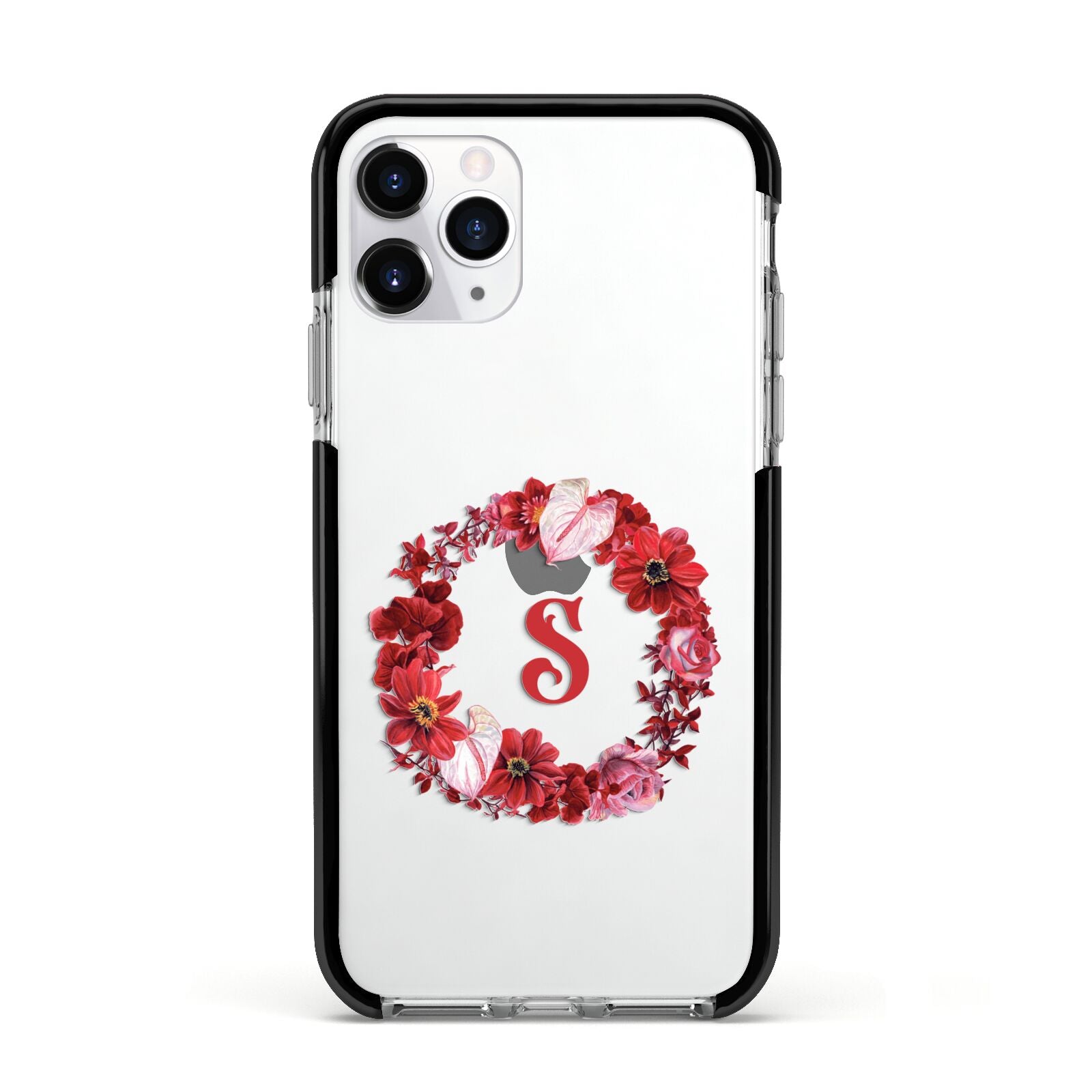 Personalised Initial Floral Wreath Apple iPhone 11 Pro in Silver with Black Impact Case