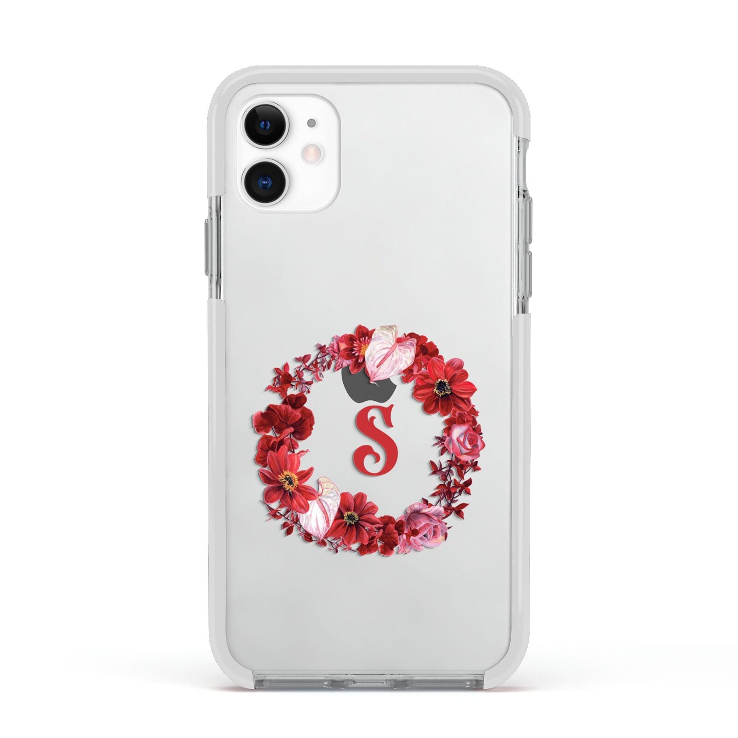 Personalised Initial Floral Wreath Apple iPhone 11 in White with White Impact Case