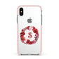 Personalised Initial Floral Wreath Apple iPhone Xs Impact Case Pink Edge on Silver Phone