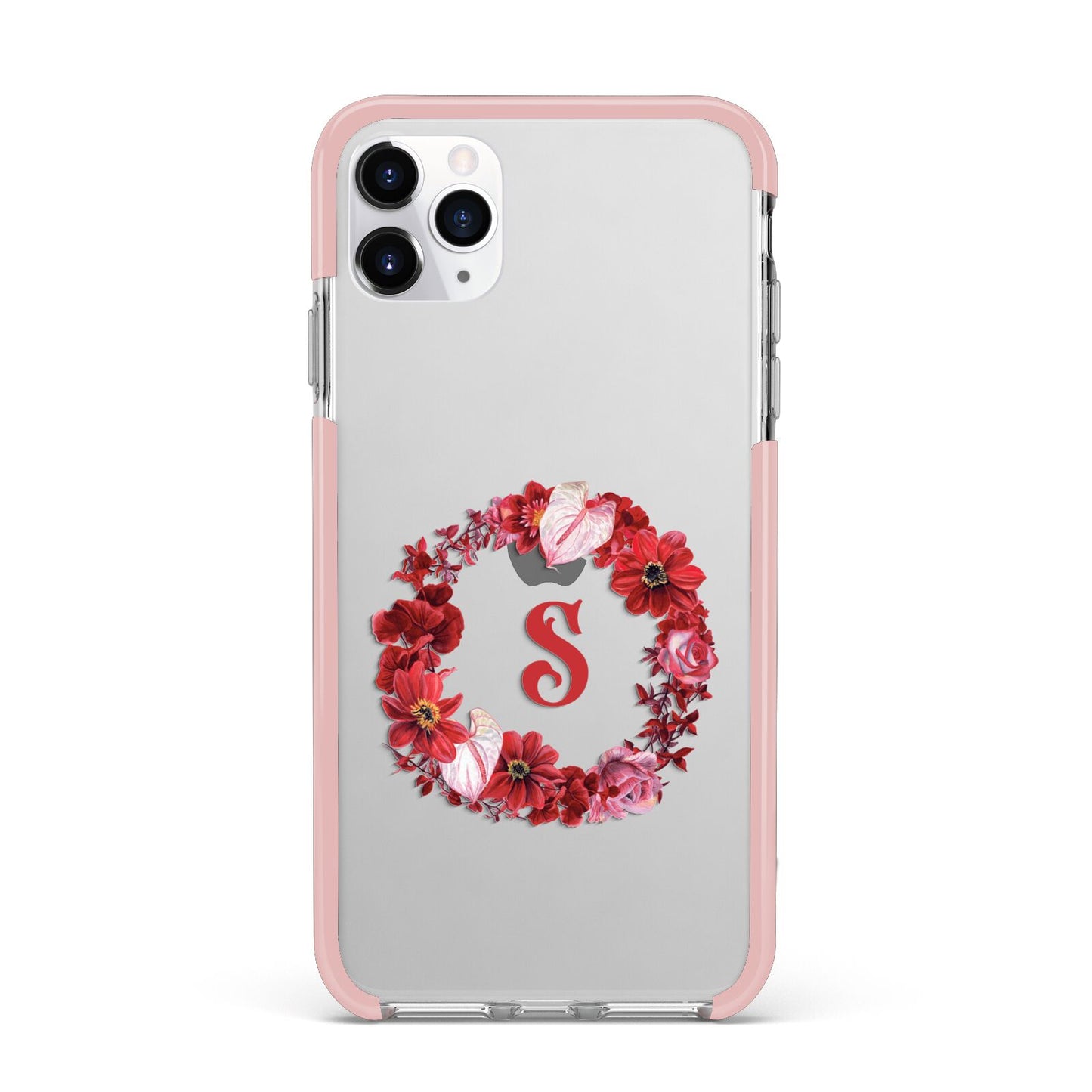 Personalised Initial Floral Wreath iPhone 11 Pro Max Impact Pink Edge Case