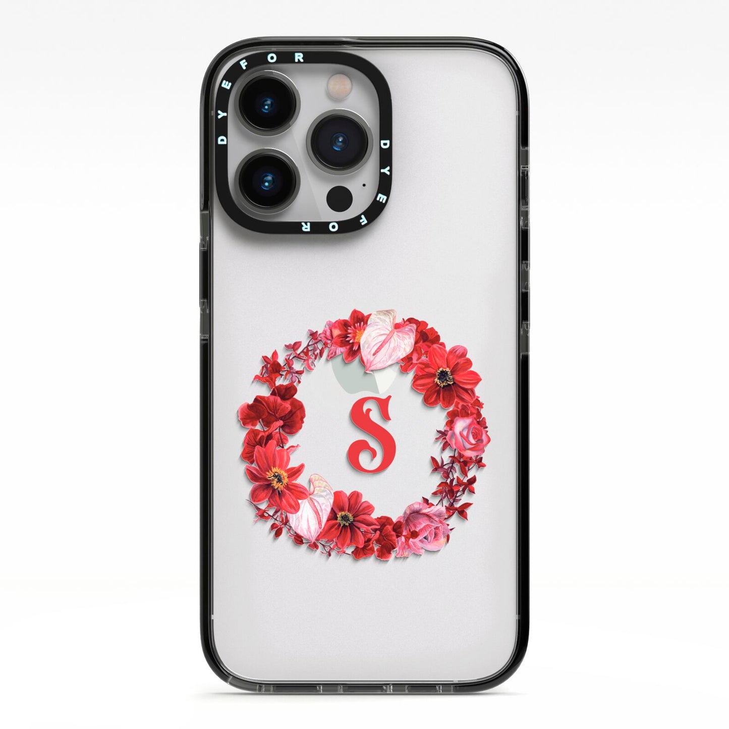 Personalised Initial Floral Wreath iPhone 13 Pro Black Impact Case on Silver phone