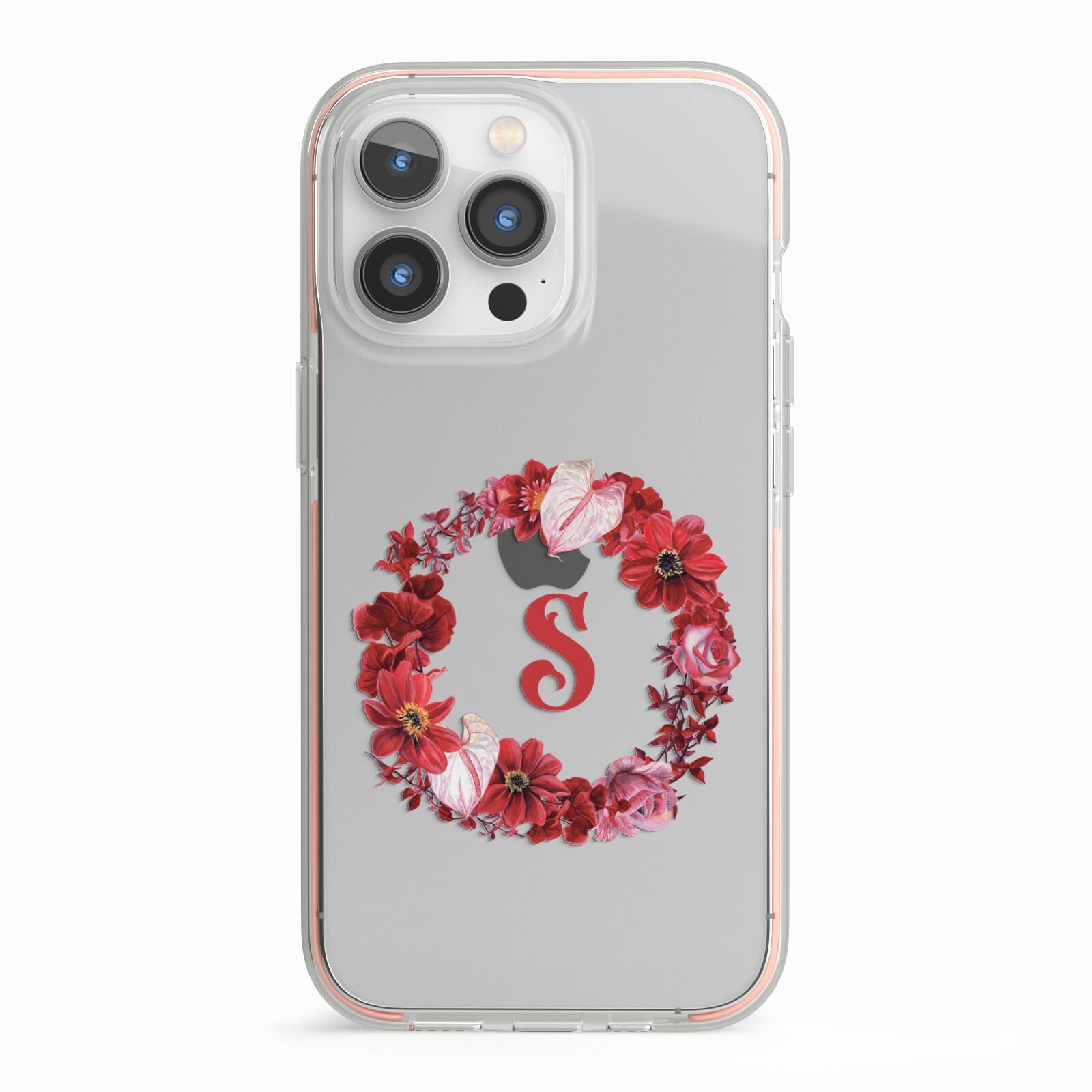 Personalised Initial Floral Wreath iPhone 13 Pro TPU Impact Case with Pink Edges