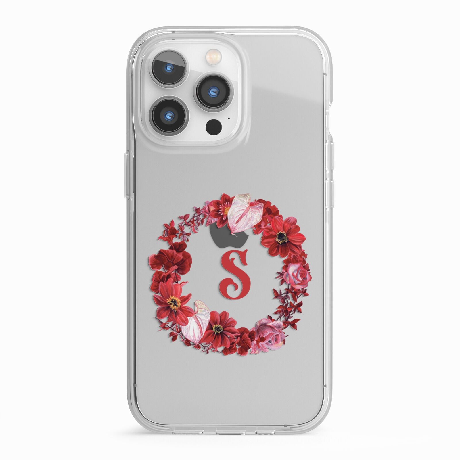 Personalised Initial Floral Wreath iPhone 13 Pro TPU Impact Case with White Edges