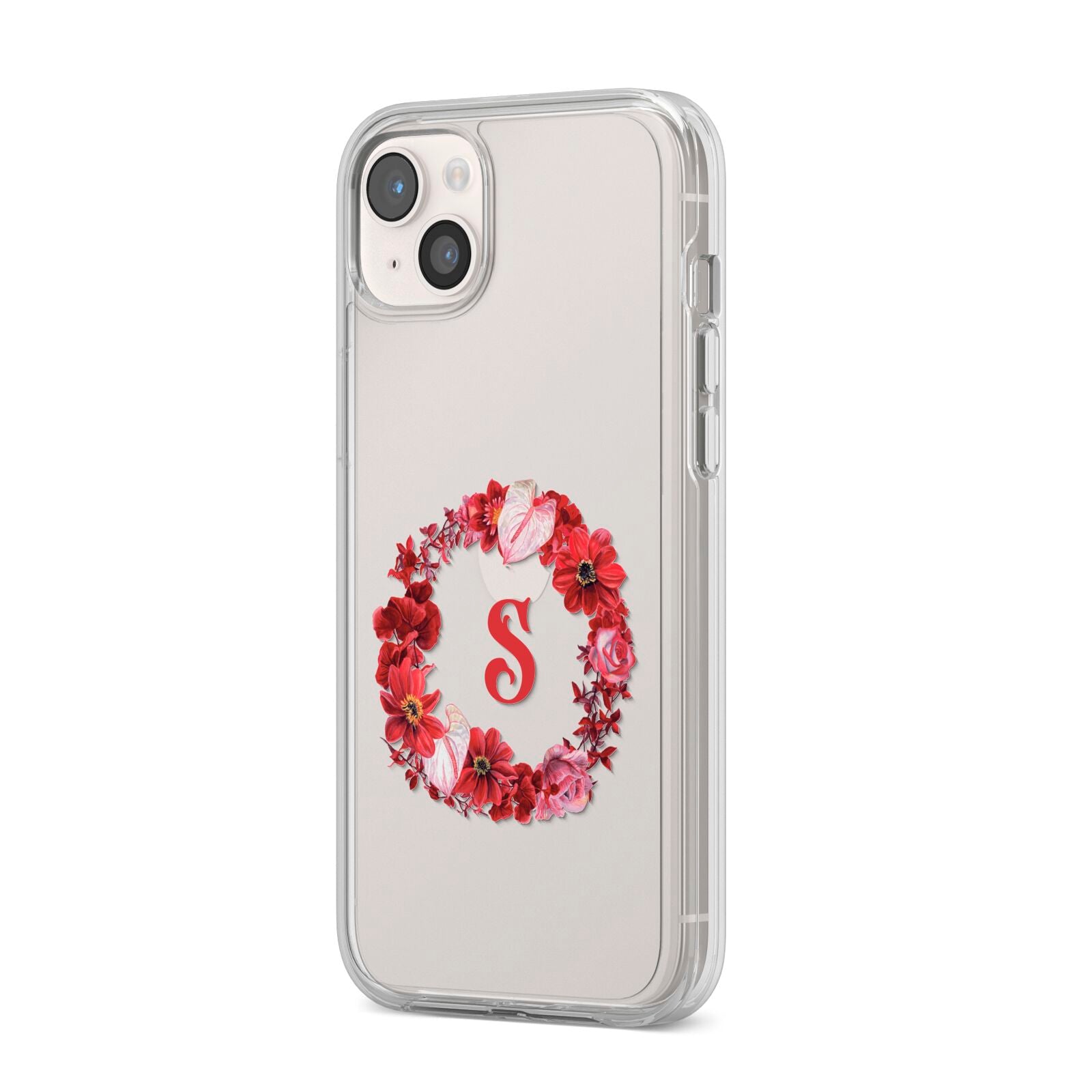 Personalised Initial Floral Wreath iPhone 14 Plus Clear Tough Case Starlight Angled Image