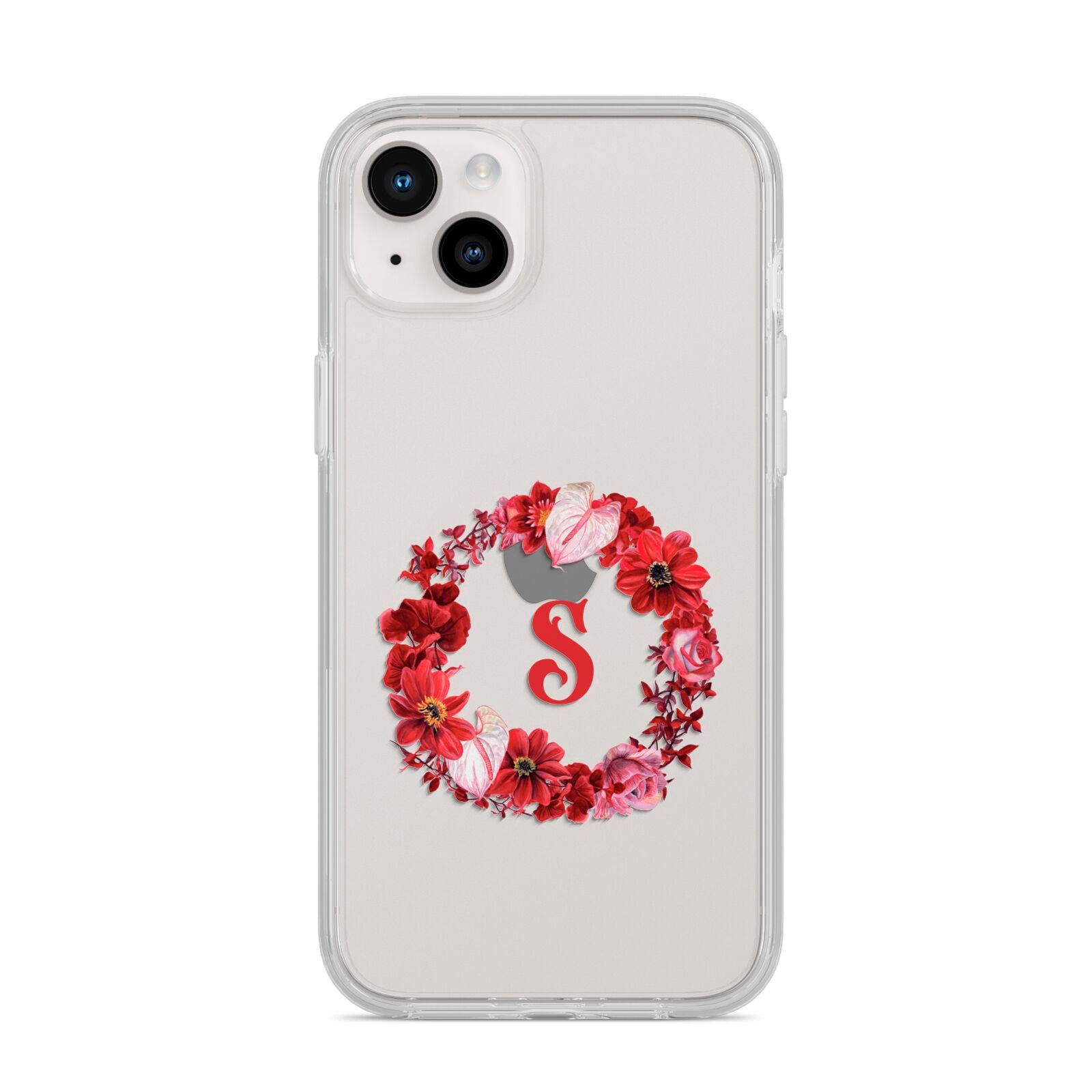 Personalised Initial Floral Wreath iPhone 14 Plus Clear Tough Case Starlight