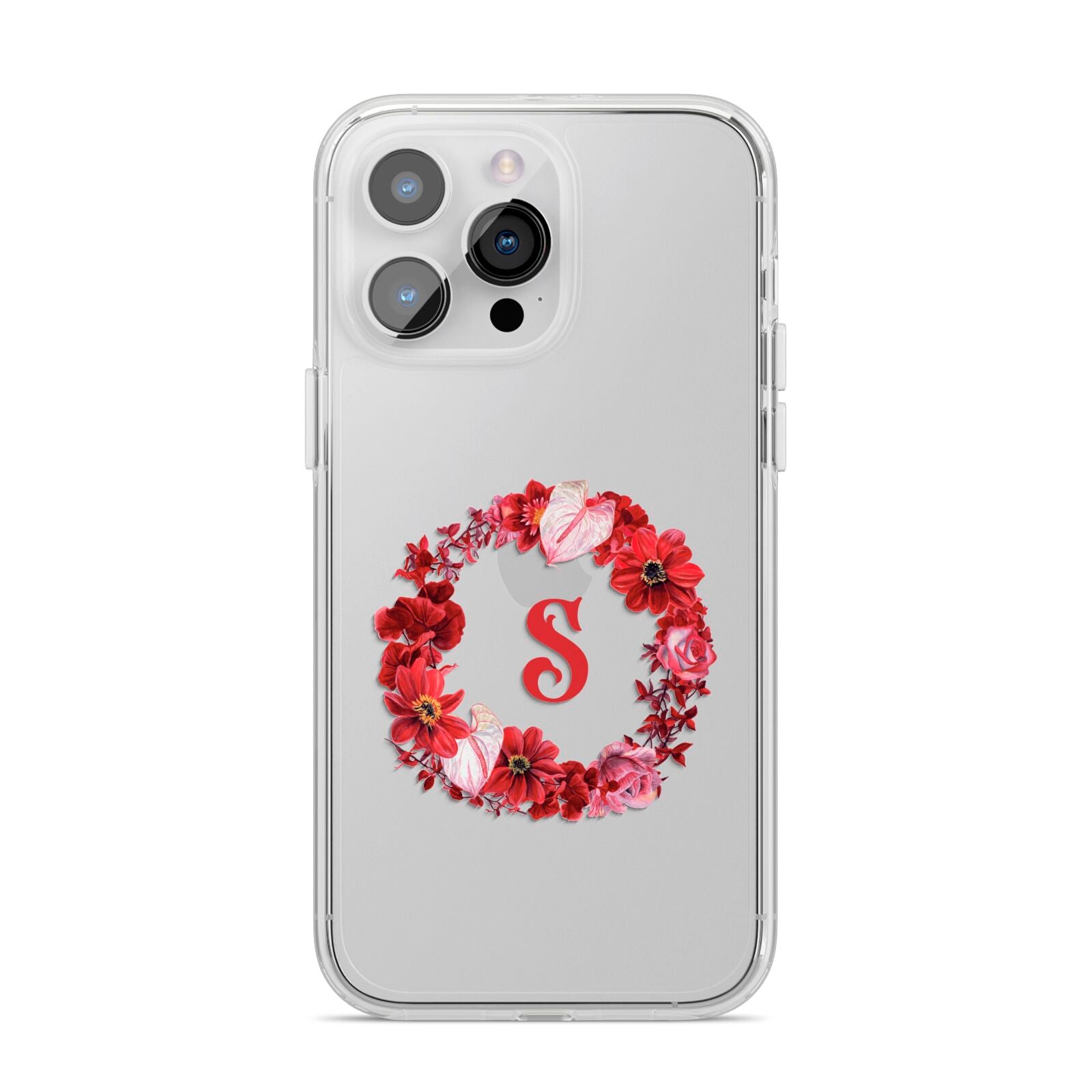 Personalised Initial Floral Wreath iPhone 14 Pro Max Clear Tough Case Silver