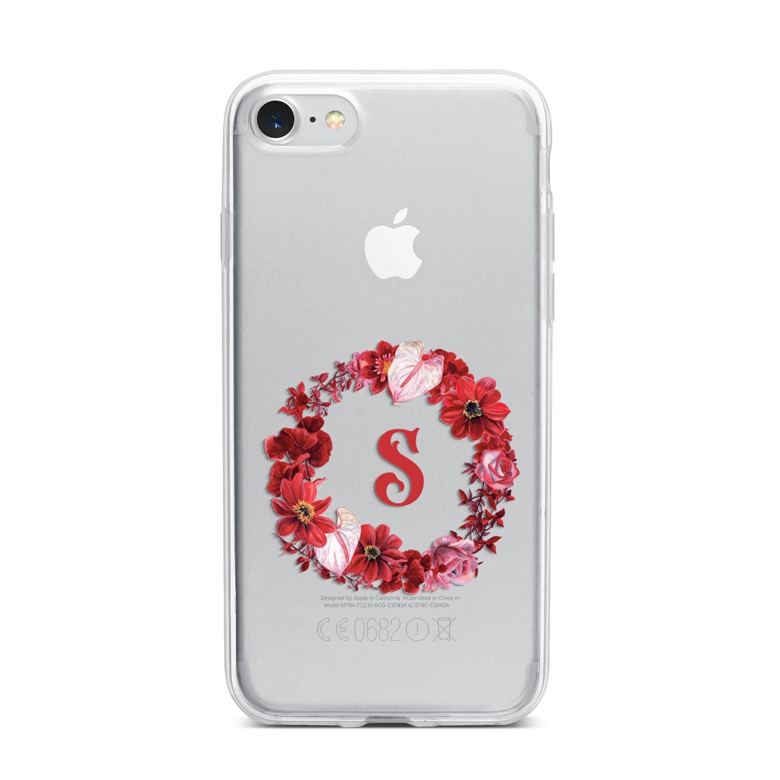 Personalised Initial Floral Wreath iPhone 7 Bumper Case on Silver iPhone