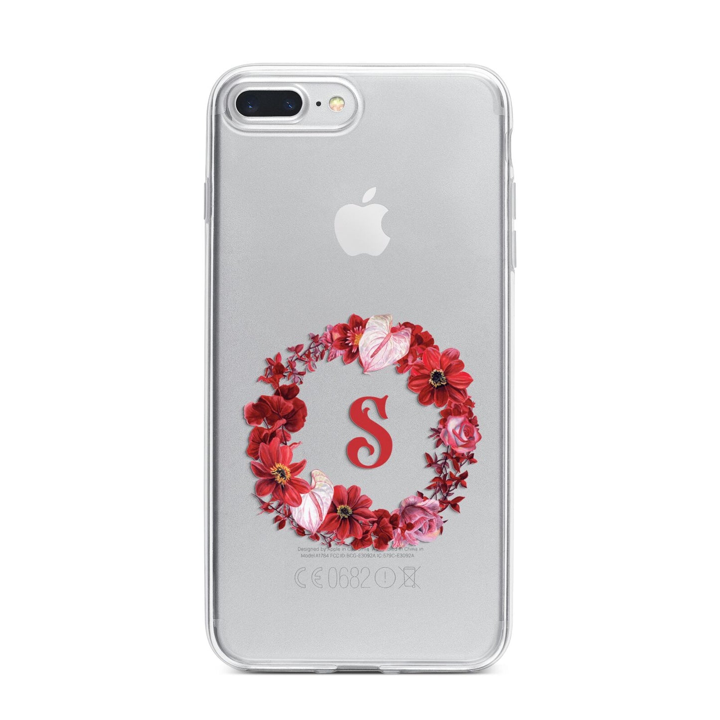 Personalised Initial Floral Wreath iPhone 7 Plus Bumper Case on Silver iPhone