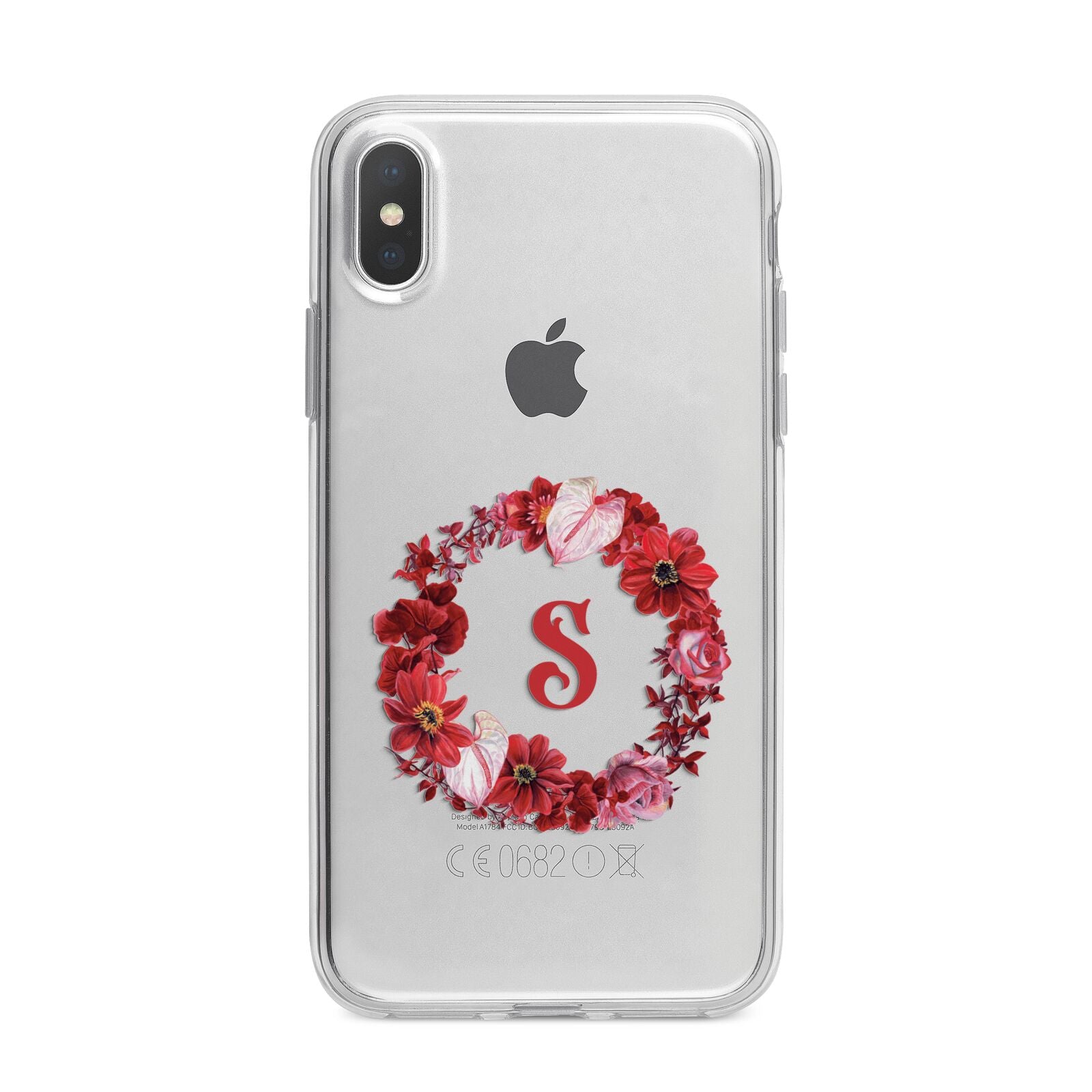 Personalised Initial Floral Wreath iPhone X Bumper Case on Silver iPhone Alternative Image 1