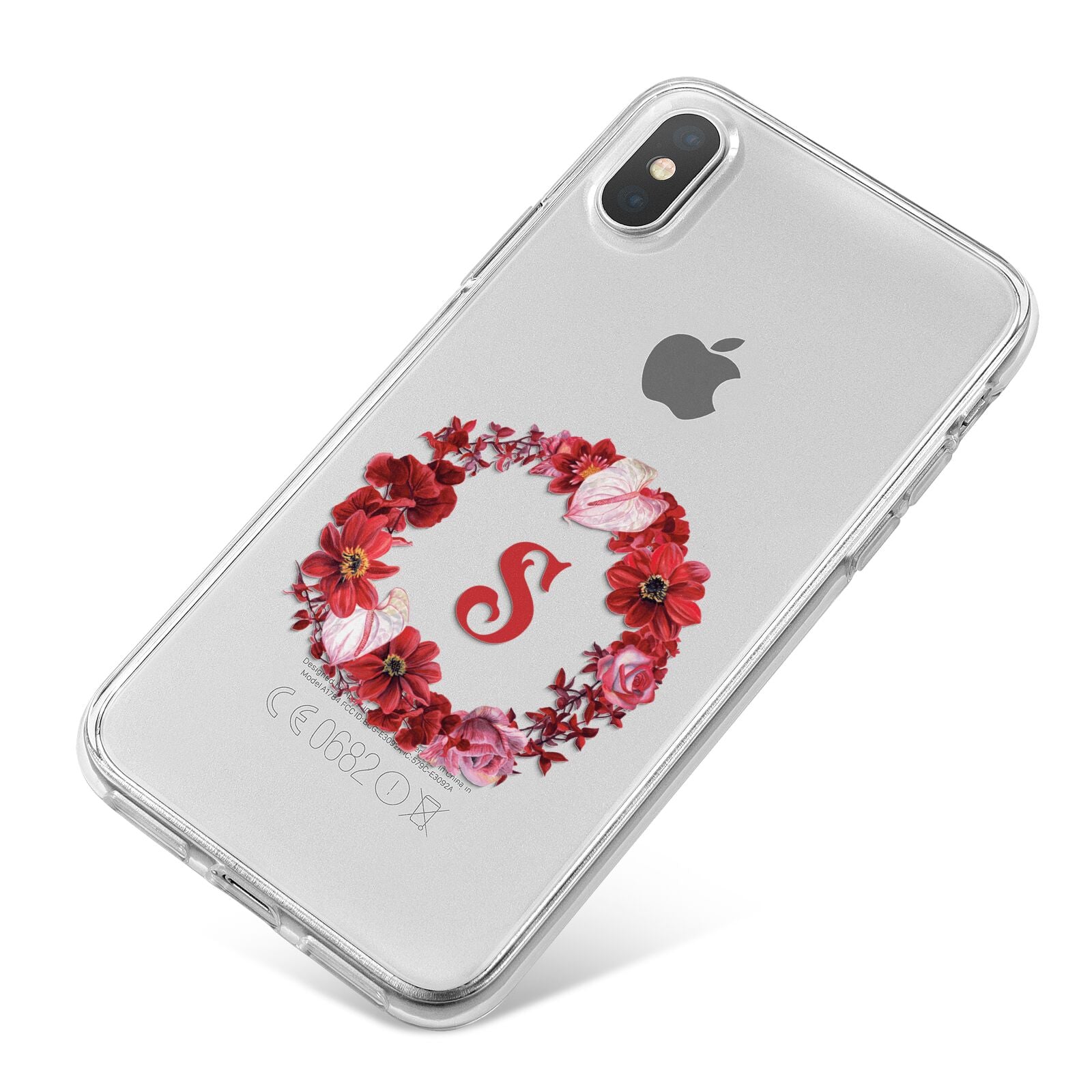 Personalised Initial Floral Wreath iPhone X Bumper Case on Silver iPhone