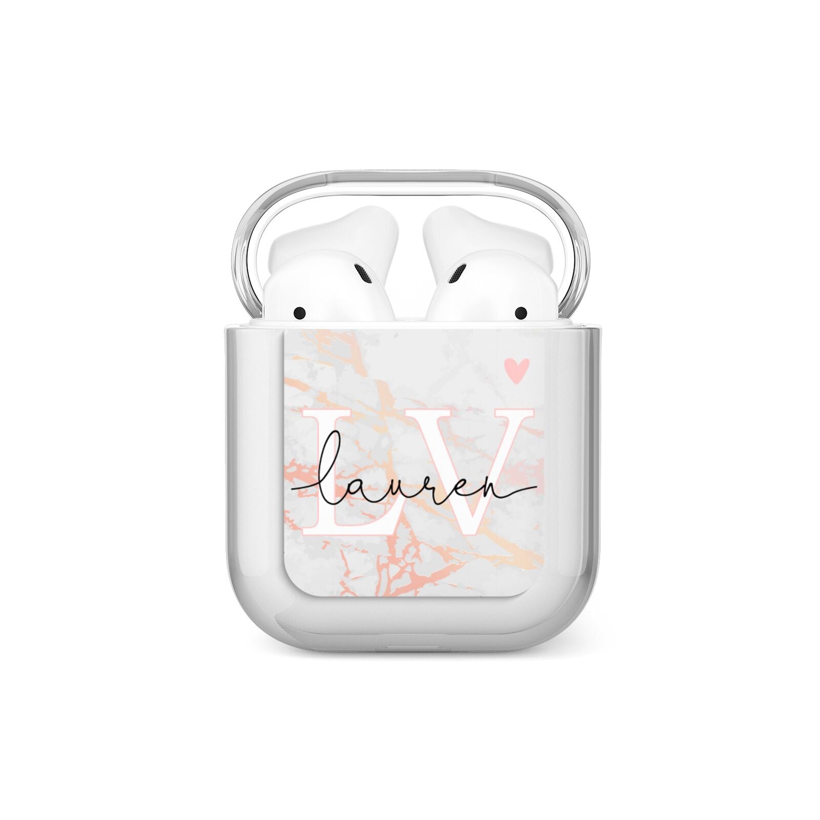 Personalised Initial Pink Marble AirPods Case
