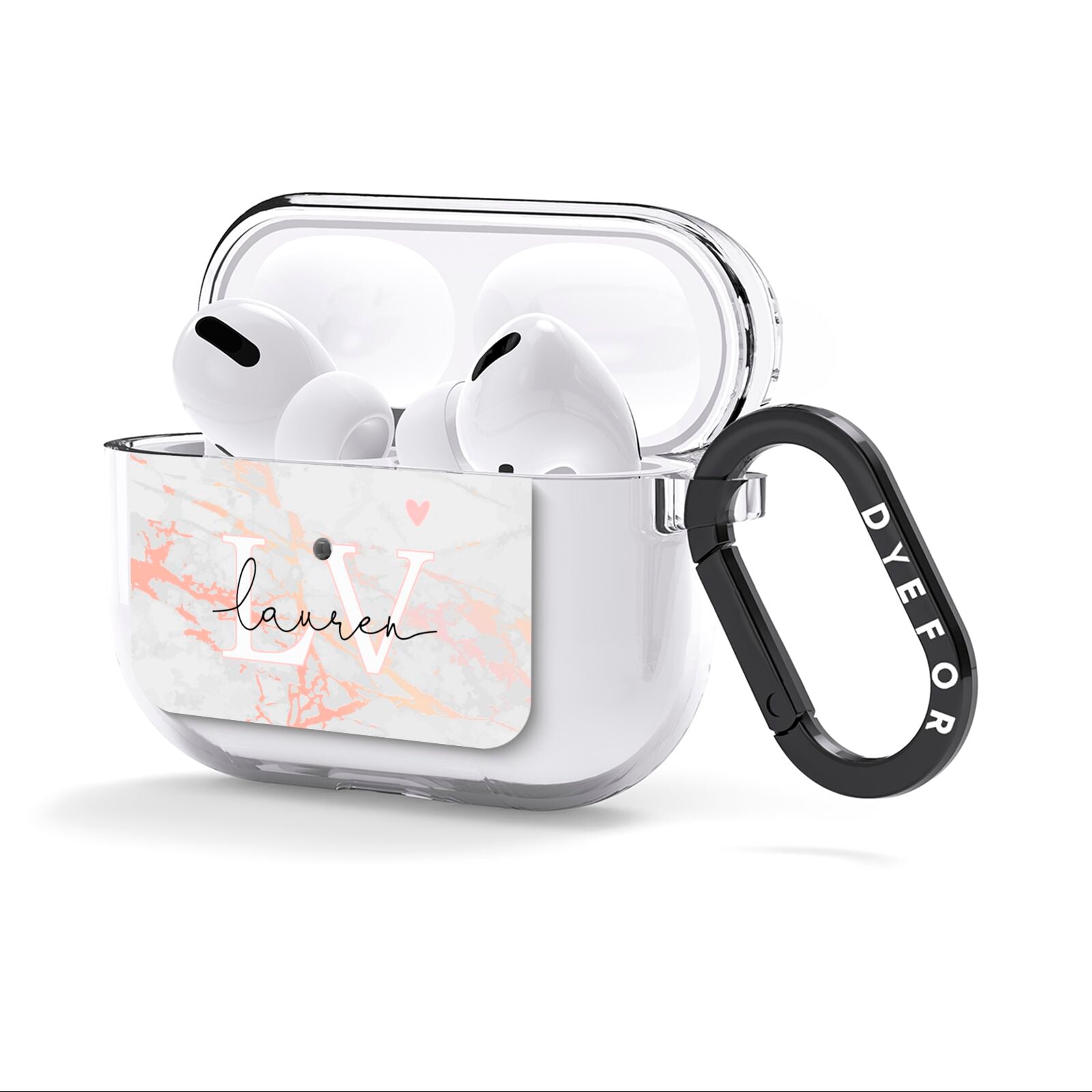 Personalised Initial Pink Marble AirPods Clear Case 3rd Gen Side Image