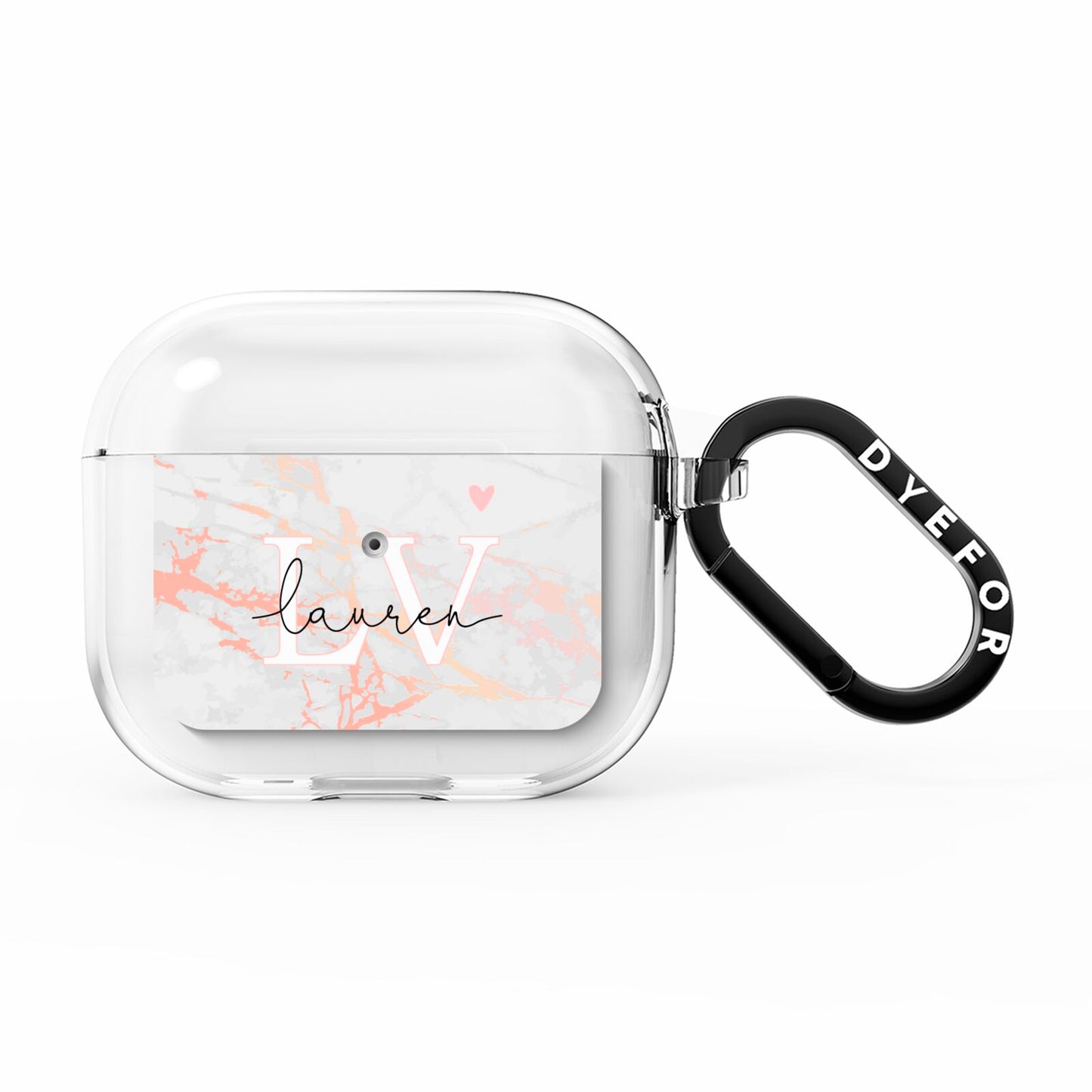Personalised Initial Pink Marble AirPods Clear Case 3rd Gen