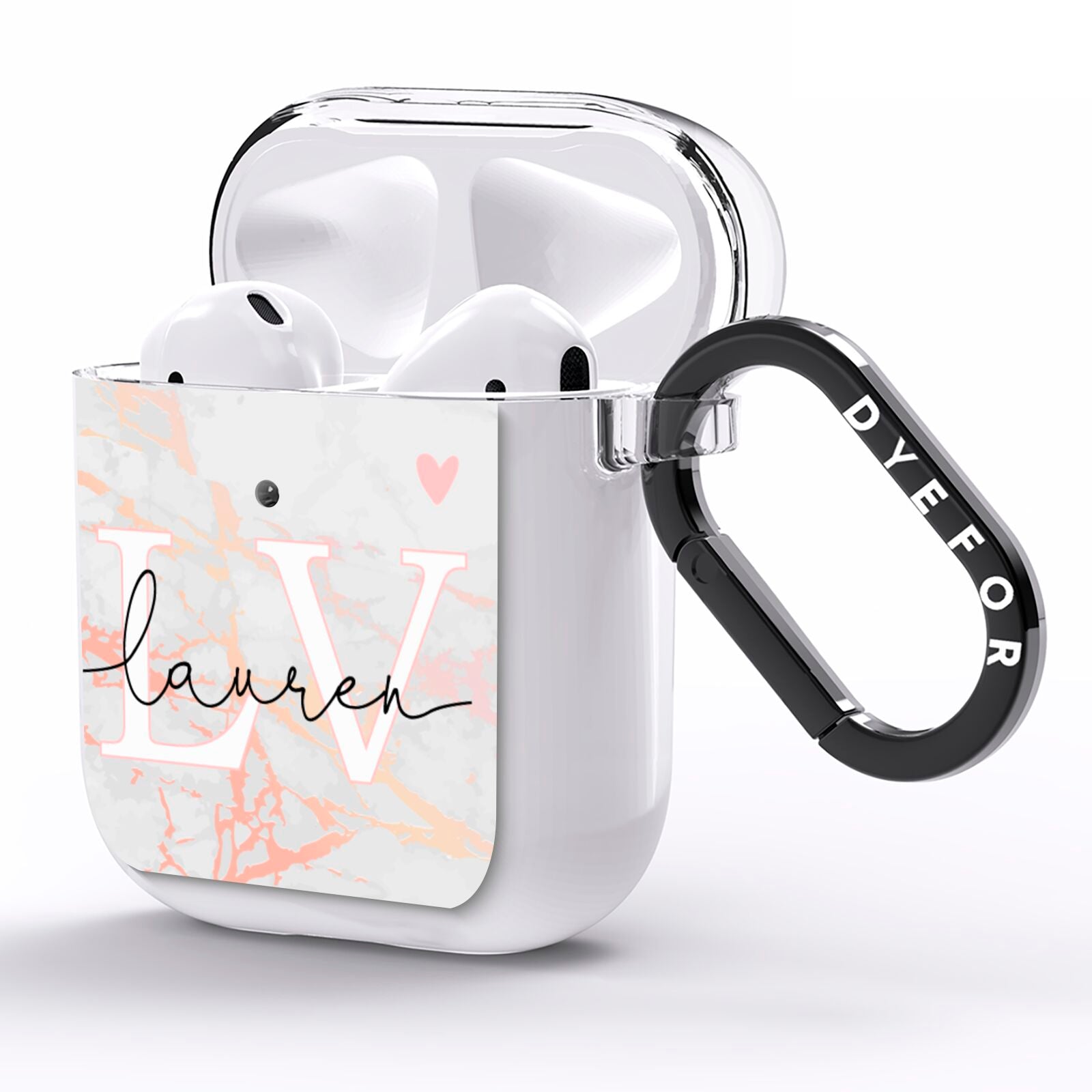 Personalised Initial Pink Marble AirPods Clear Case Side Image