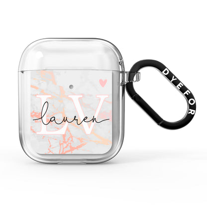 Personalised Initial Pink Marble AirPods Clear Case