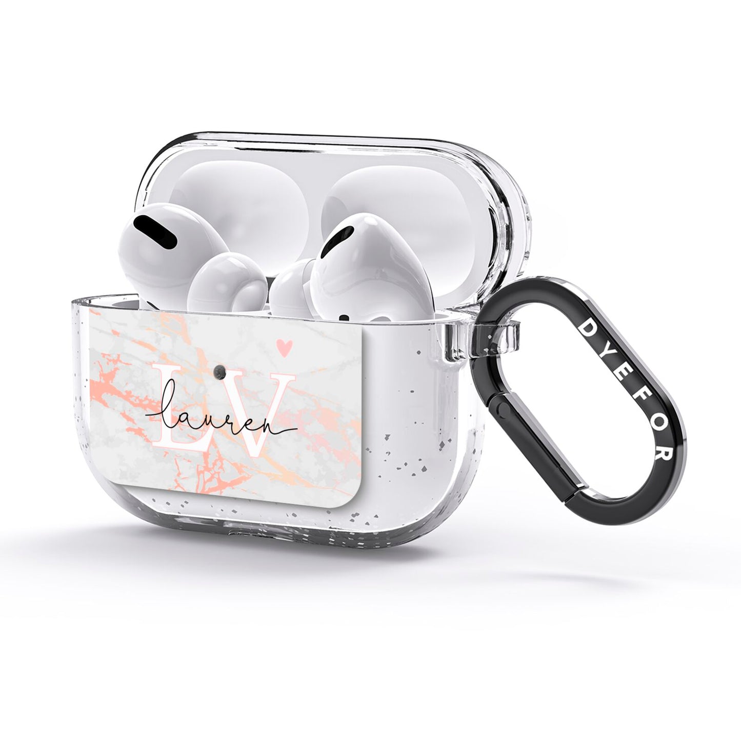 Personalised Initial Pink Marble AirPods Glitter Case 3rd Gen Side Image